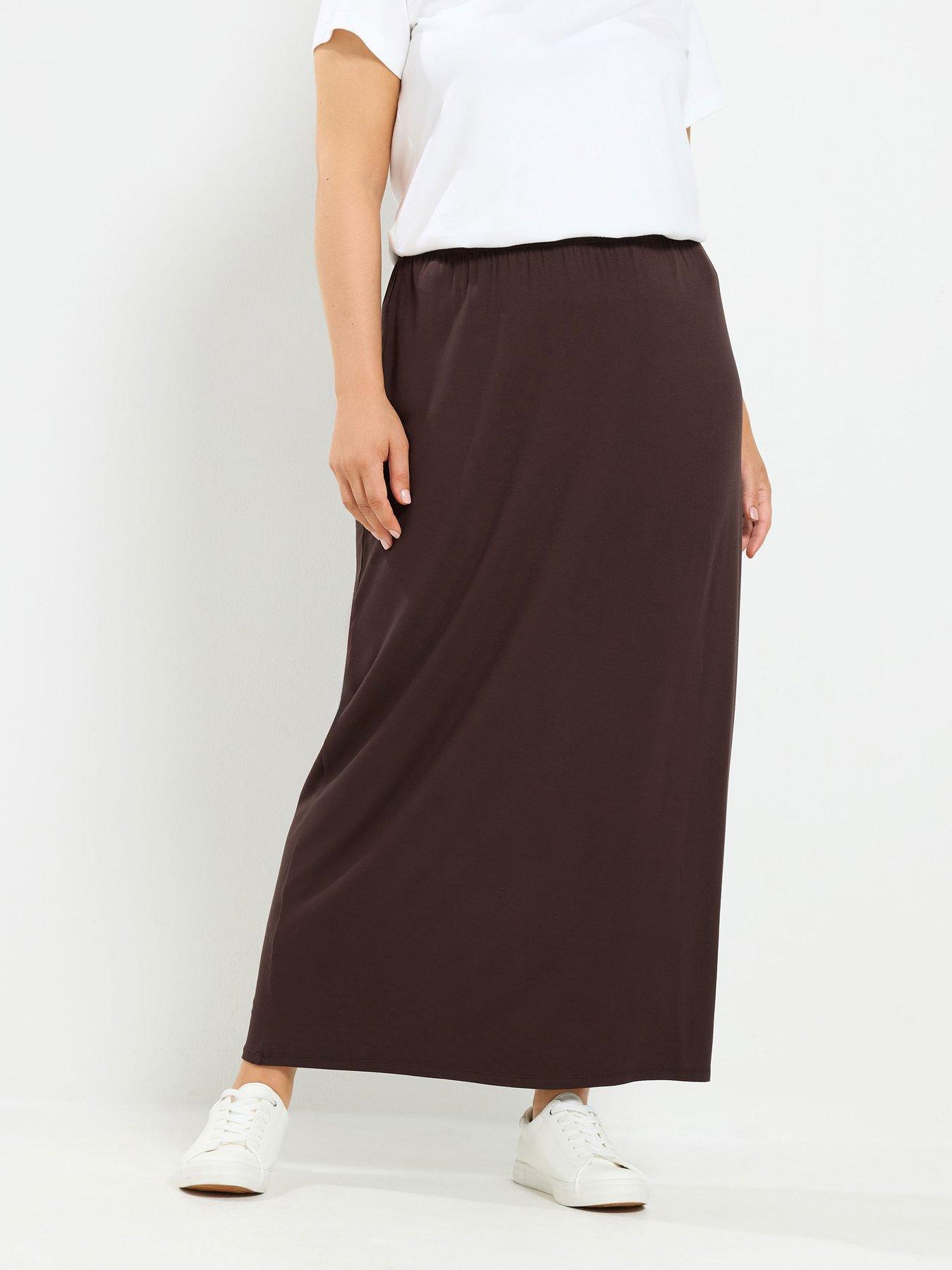 Image 1 of 4 of Yours Curve Tube Maxi Skirt - Brown