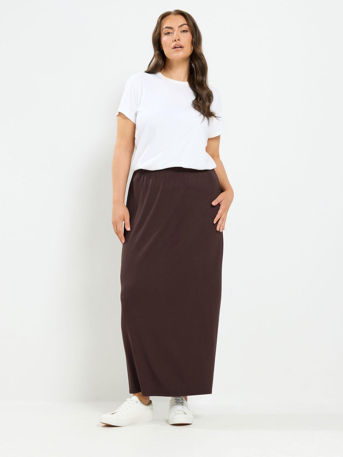 Image 3 of 4 of Yours Curve Tube Maxi Skirt - Brown