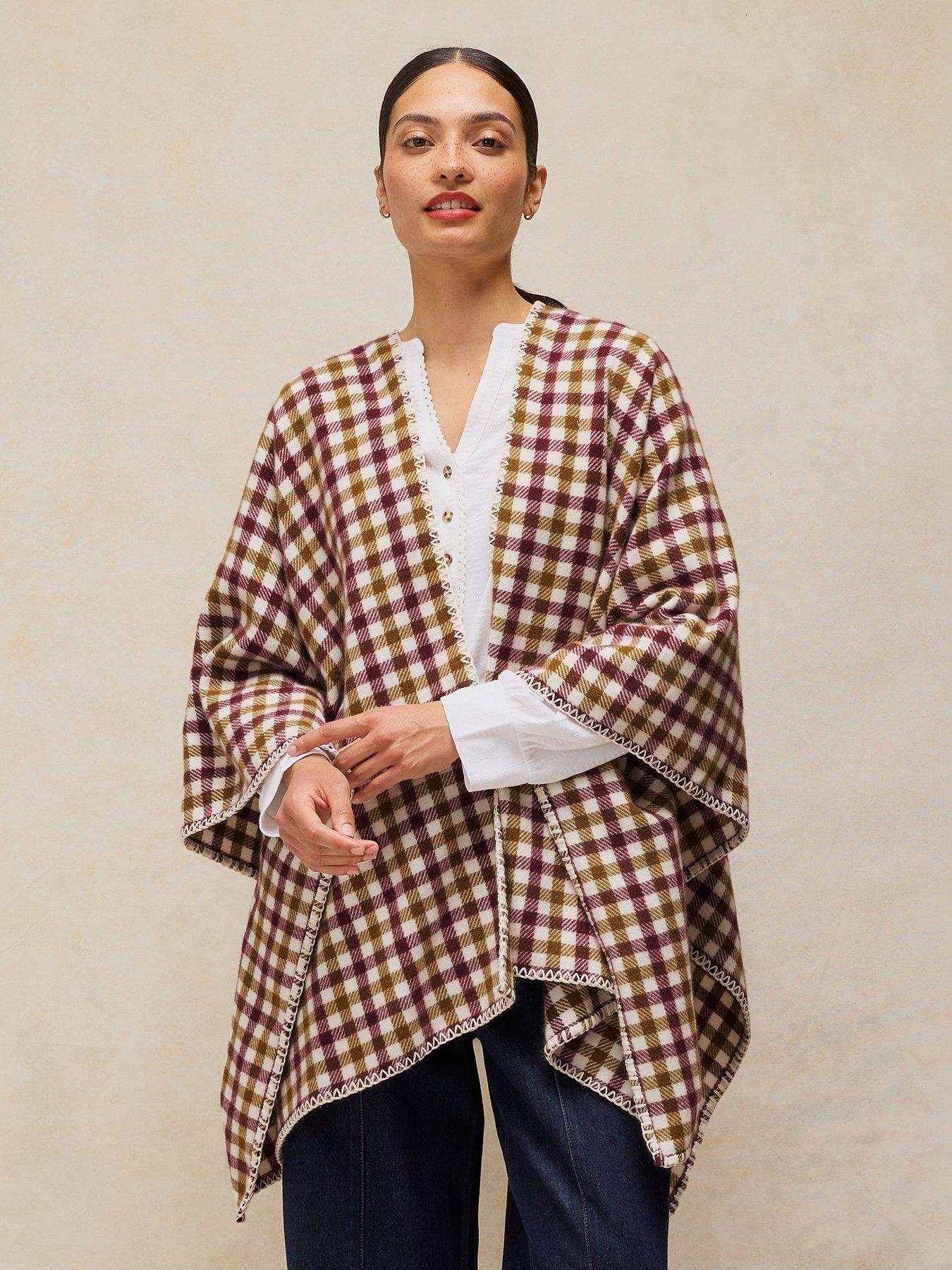 White Stuff Check Poncho - Green