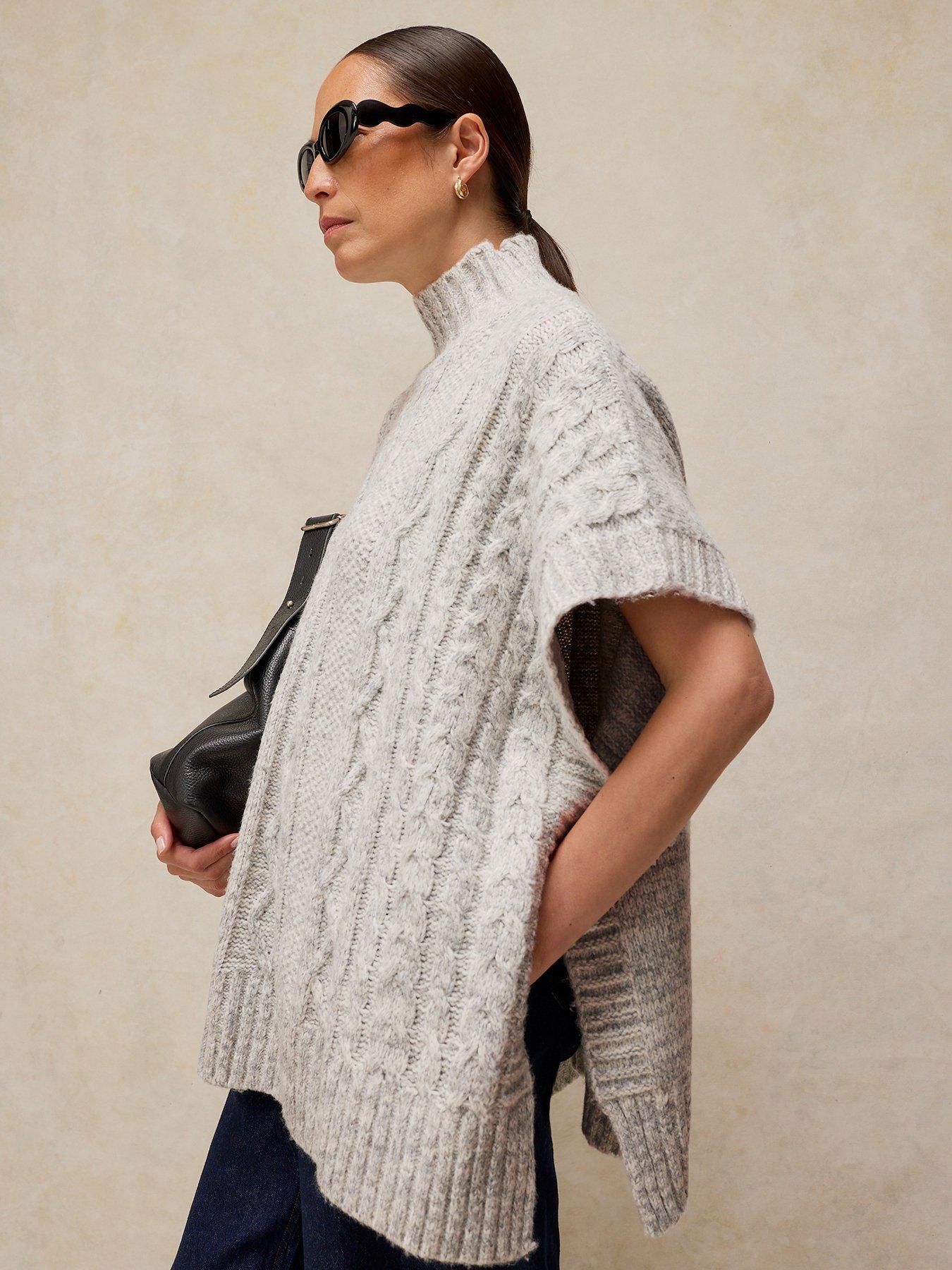 Image 1 of 6 of White Stuff Cable Stitch Poncho - Grey