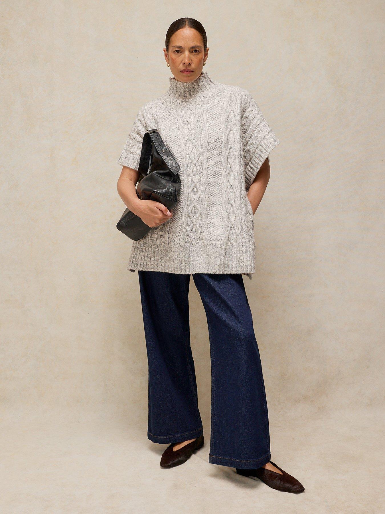 Image 3 of 6 of White Stuff Cable Stitch Poncho - Grey