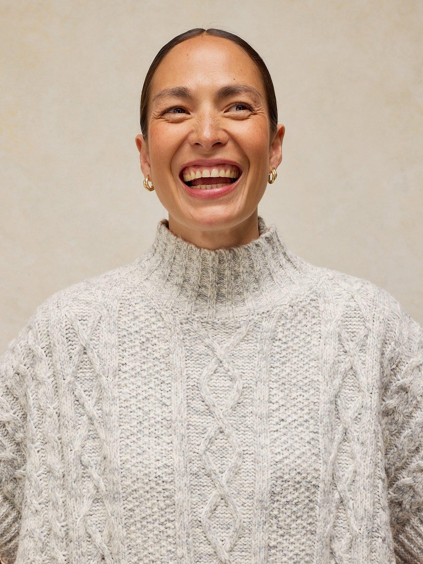 Image 4 of 6 of White Stuff Cable Stitch Poncho - Grey