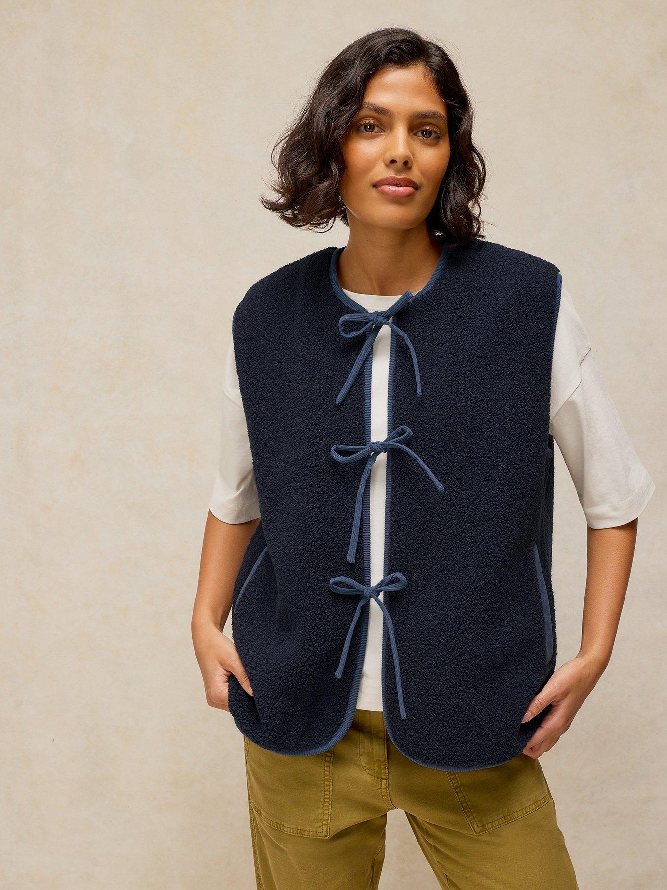 Image 1 of 6 of White Stuff Borg Tie Front Gilet - Blue