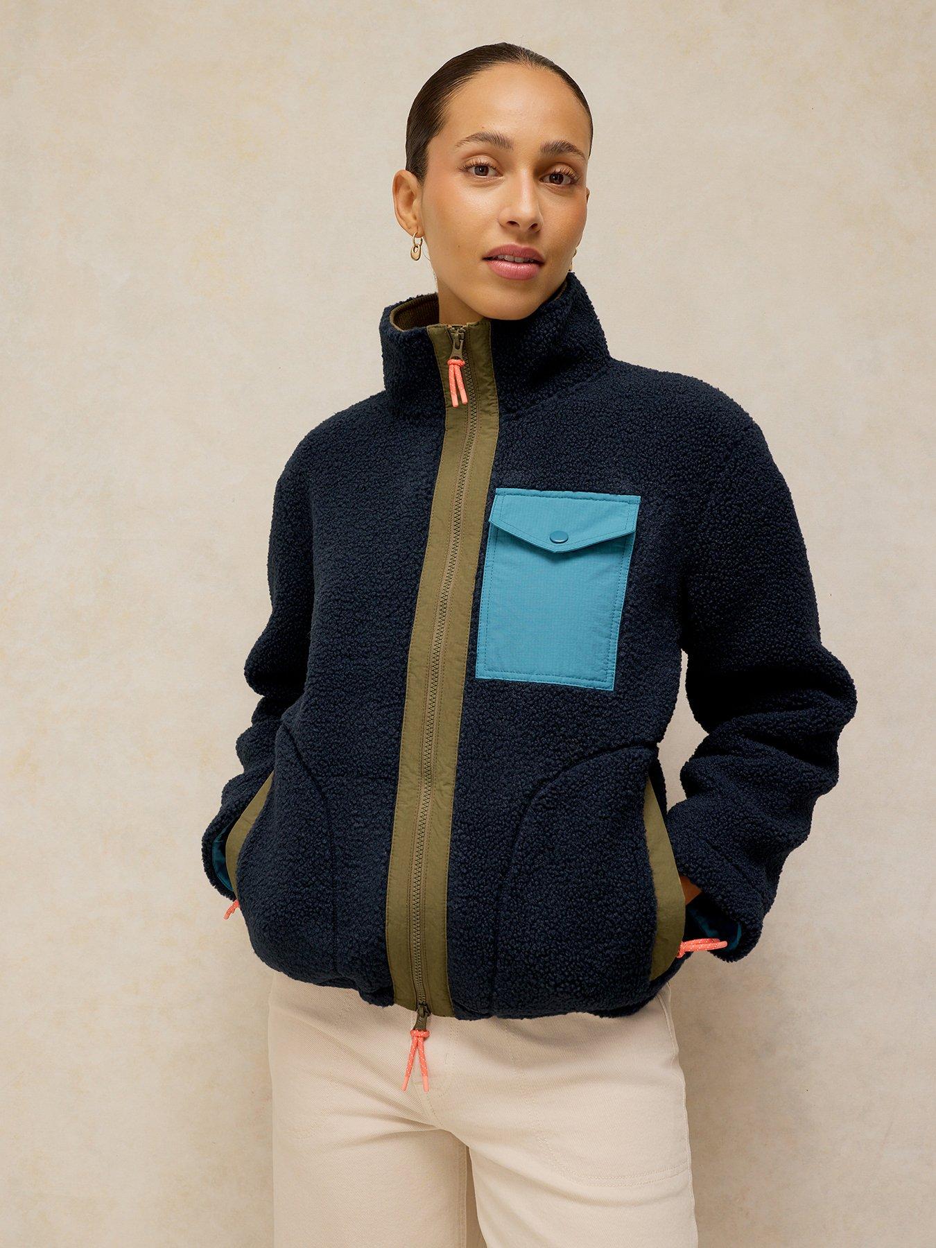 White Stuff Borg Zip Through Jacket - Blue