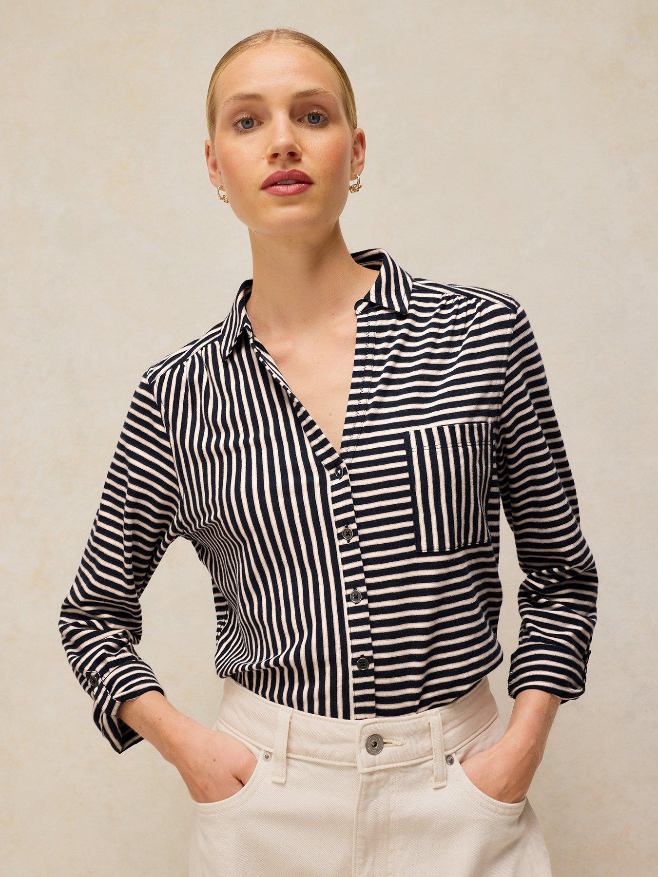 Image 1 of 6 of White Stuff Annie Stripe Jersey Shirt - Blue