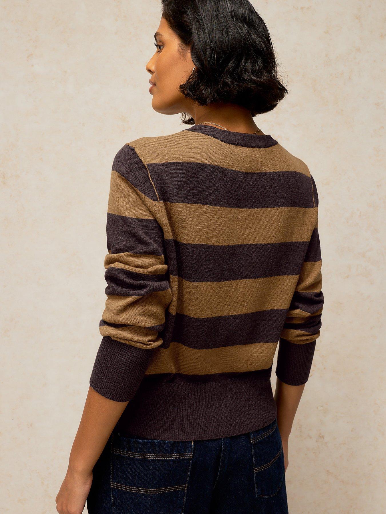 Image 2 of 5 of White Stuff Lois Crew Neck Stripe Cardigan - Brown