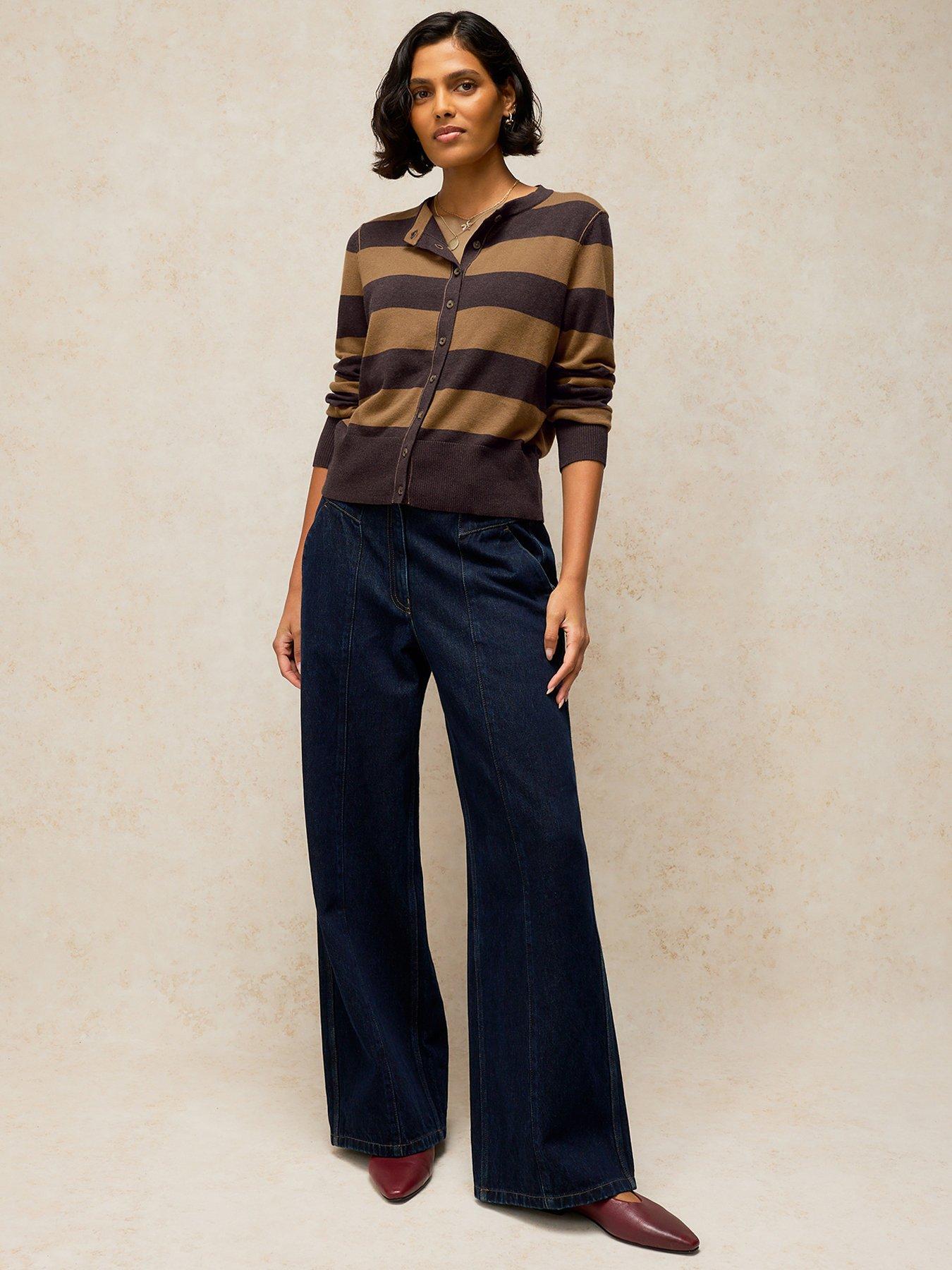 Image 3 of 5 of White Stuff Lois Crew Neck Stripe Cardigan - Brown