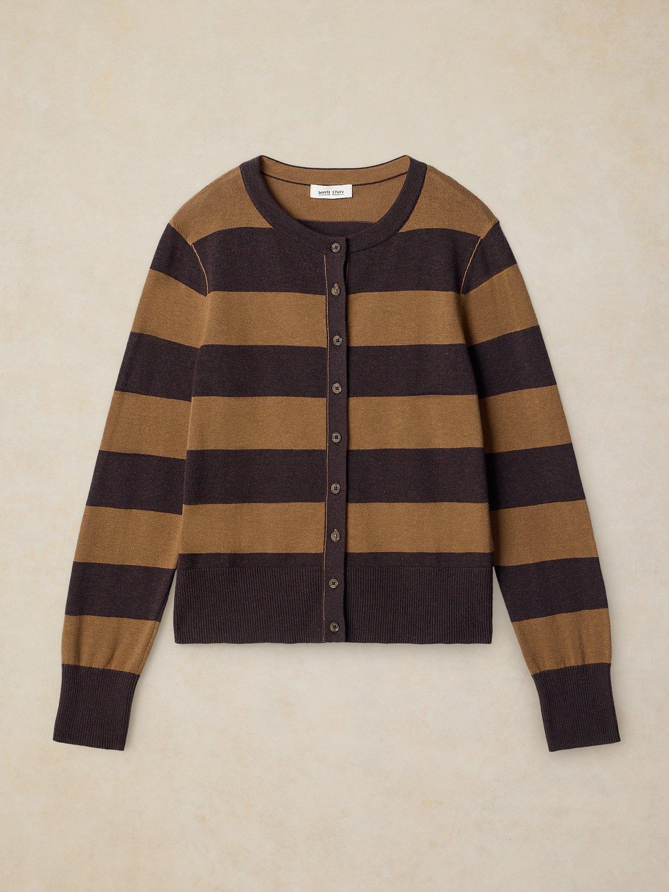 Image 5 of 5 of White Stuff Lois Crew Neck Stripe Cardigan - Brown