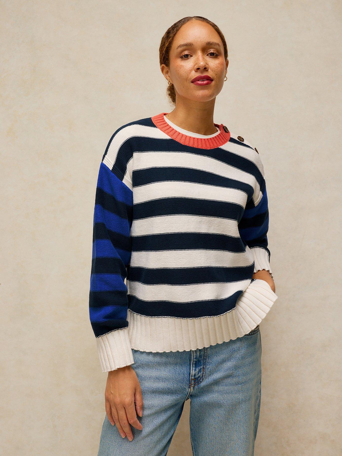 Image 1 of 5 of White Stuff Bea Button Detail Cotton Knitted Jumper - Multi