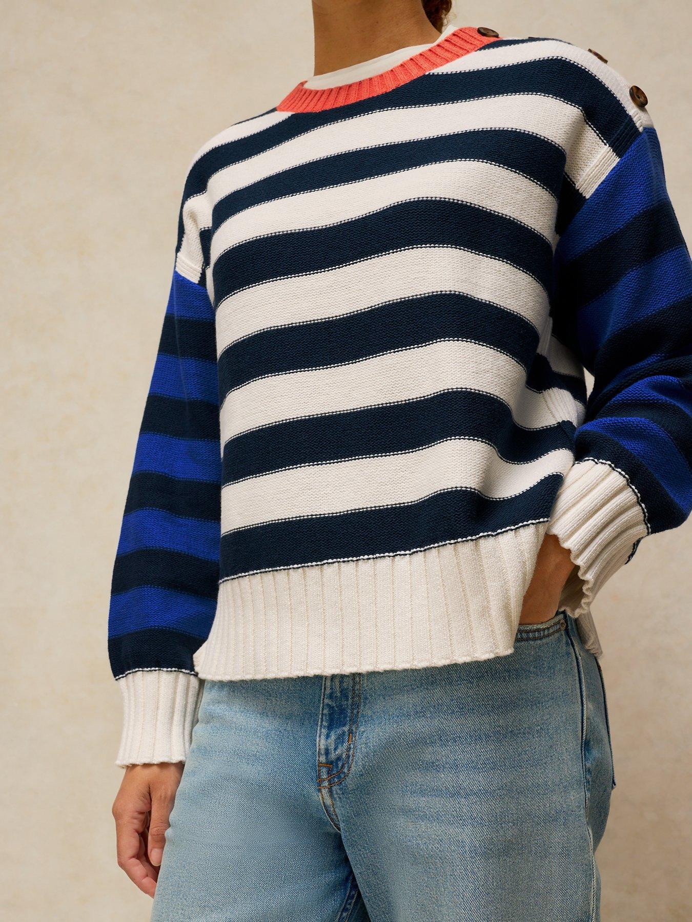 Image 4 of 5 of White Stuff Bea Button Detail Cotton Knitted Jumper - Multi