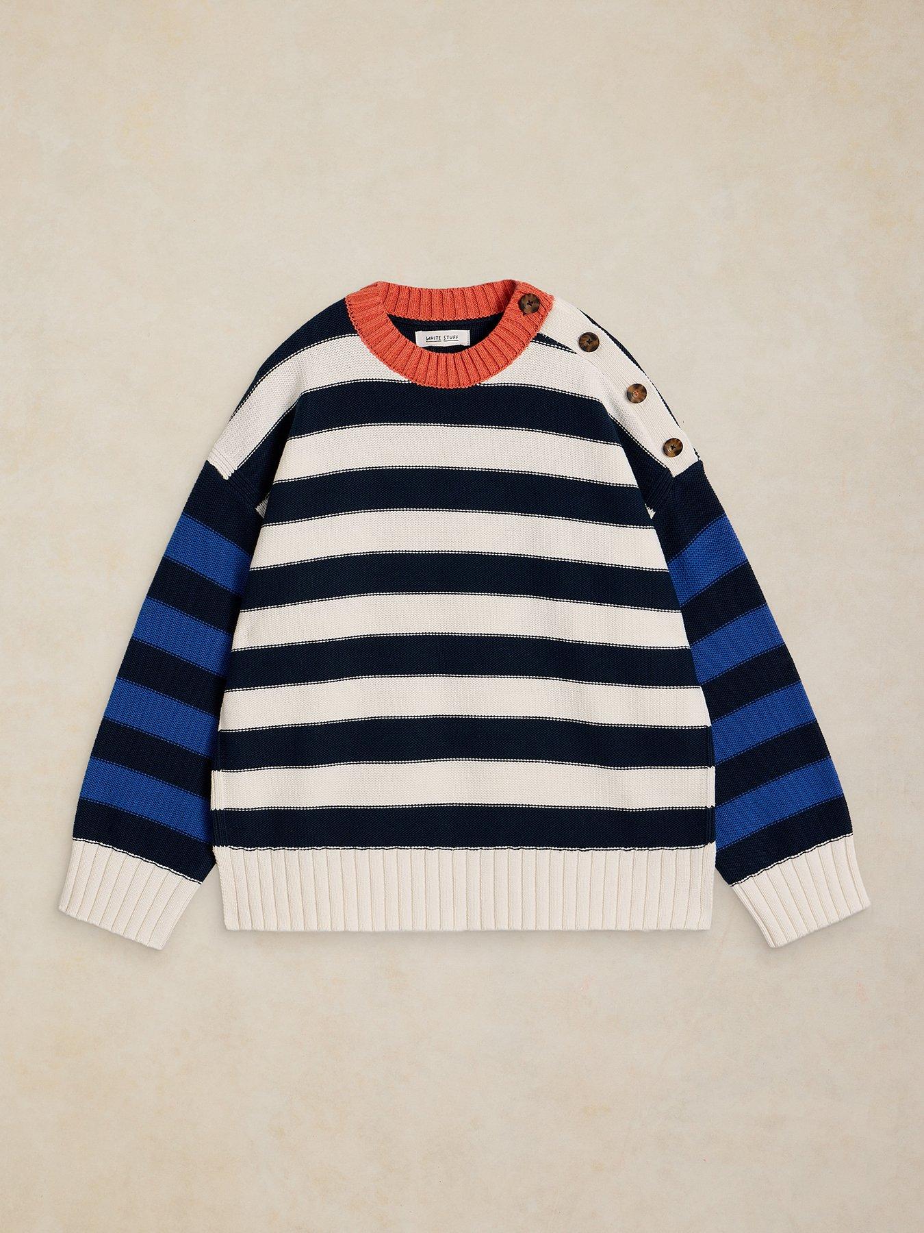Image 5 of 5 of White Stuff Bea Button Detail Cotton Knitted Jumper - Multi