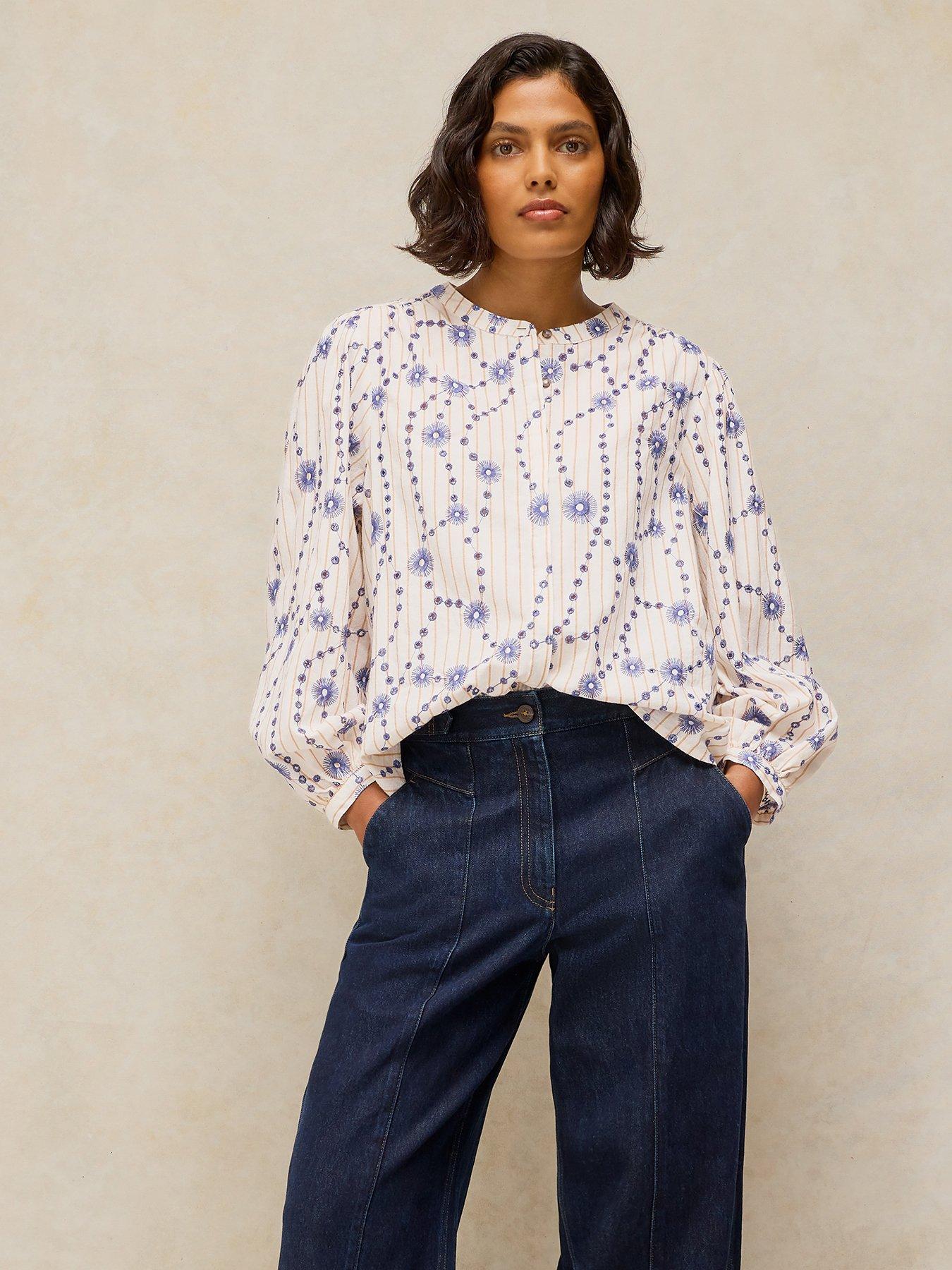 Image 1 of 6 of White Stuff Lana Embroidered Top - Cream