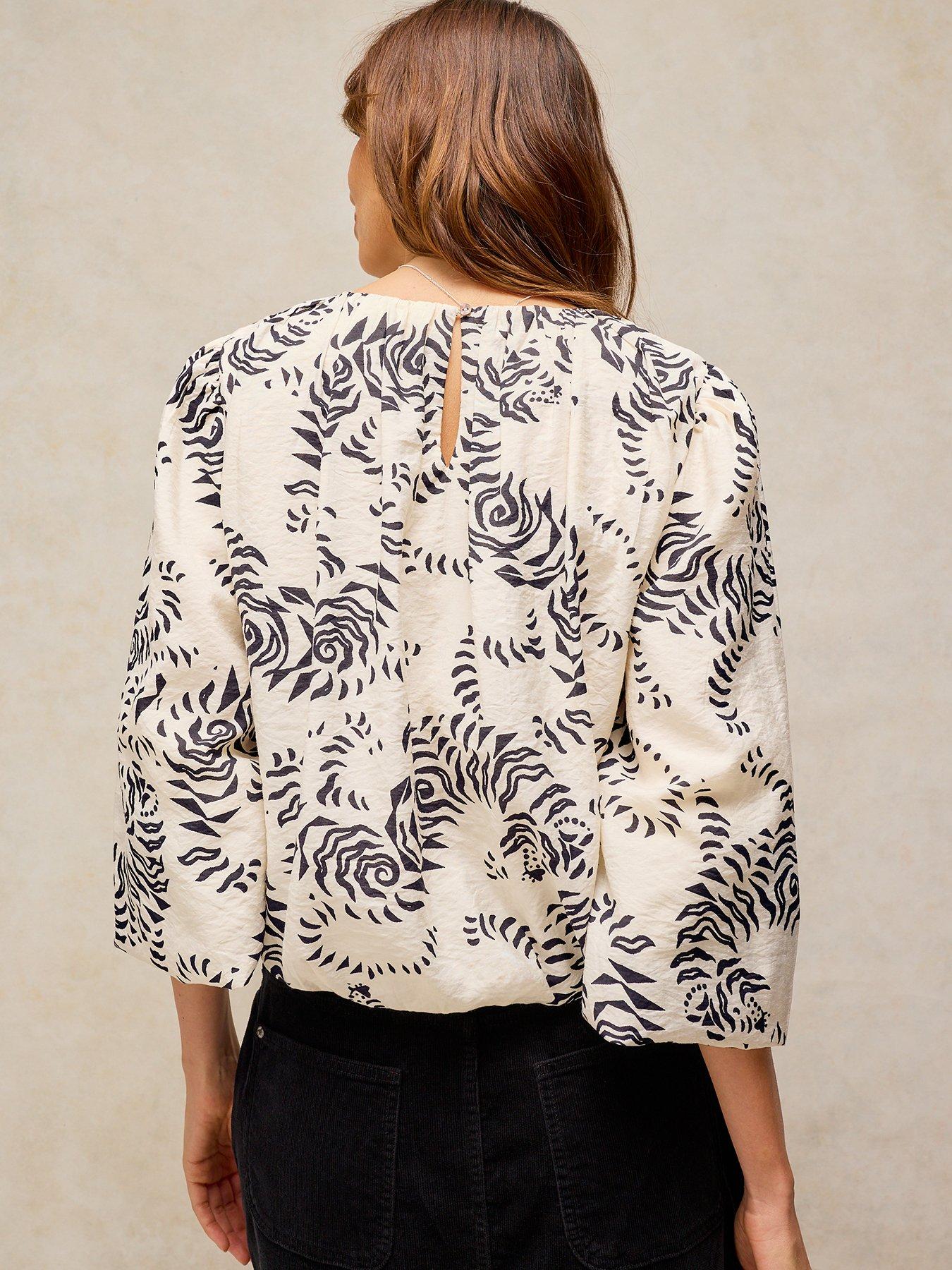 Image 2 of 5 of White Stuff Lyra Bubble Hem Printed Long Sleeve Top - Cream