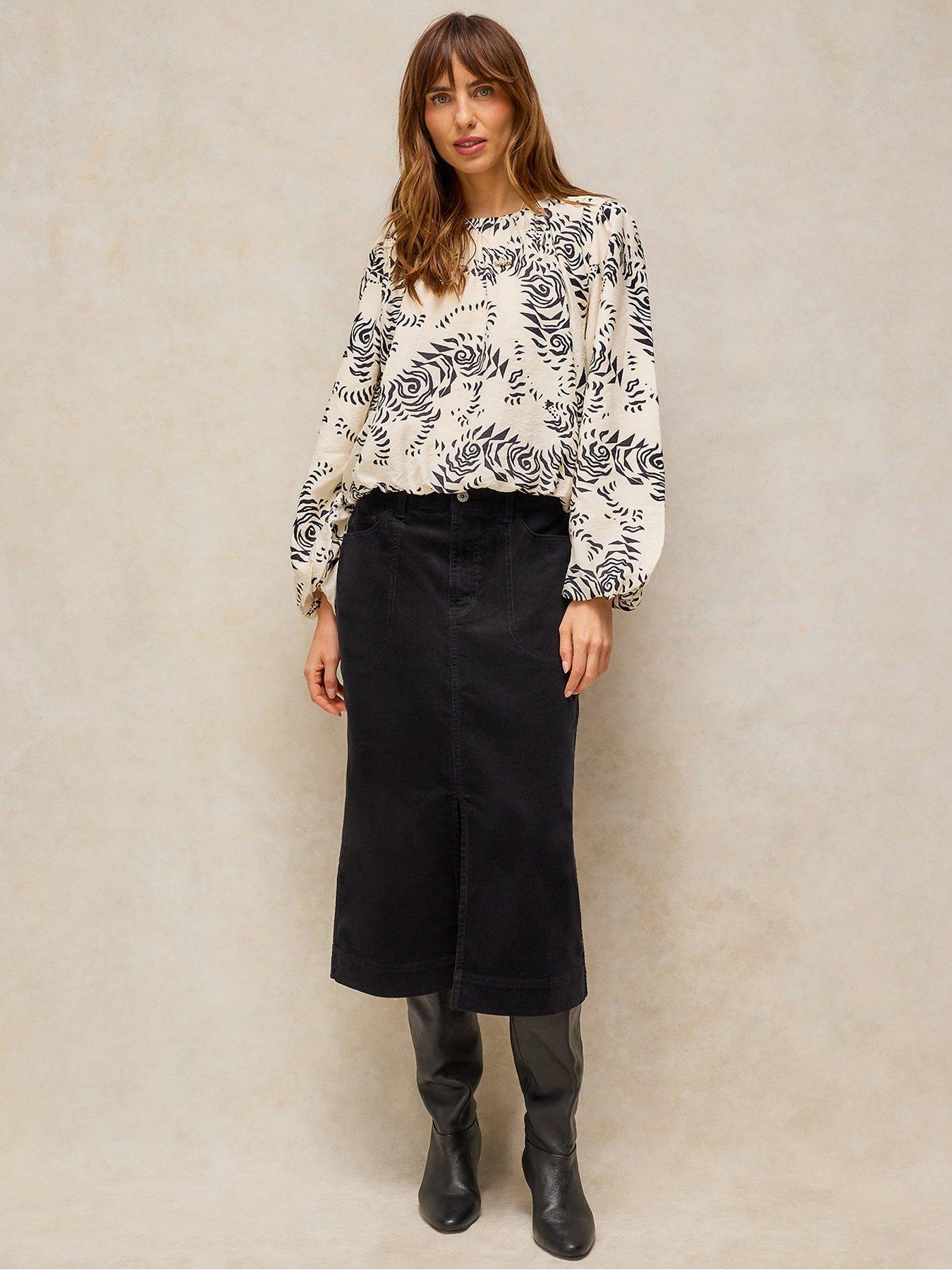 Image 3 of 5 of White Stuff Lyra Bubble Hem Printed Long Sleeve Top - Cream