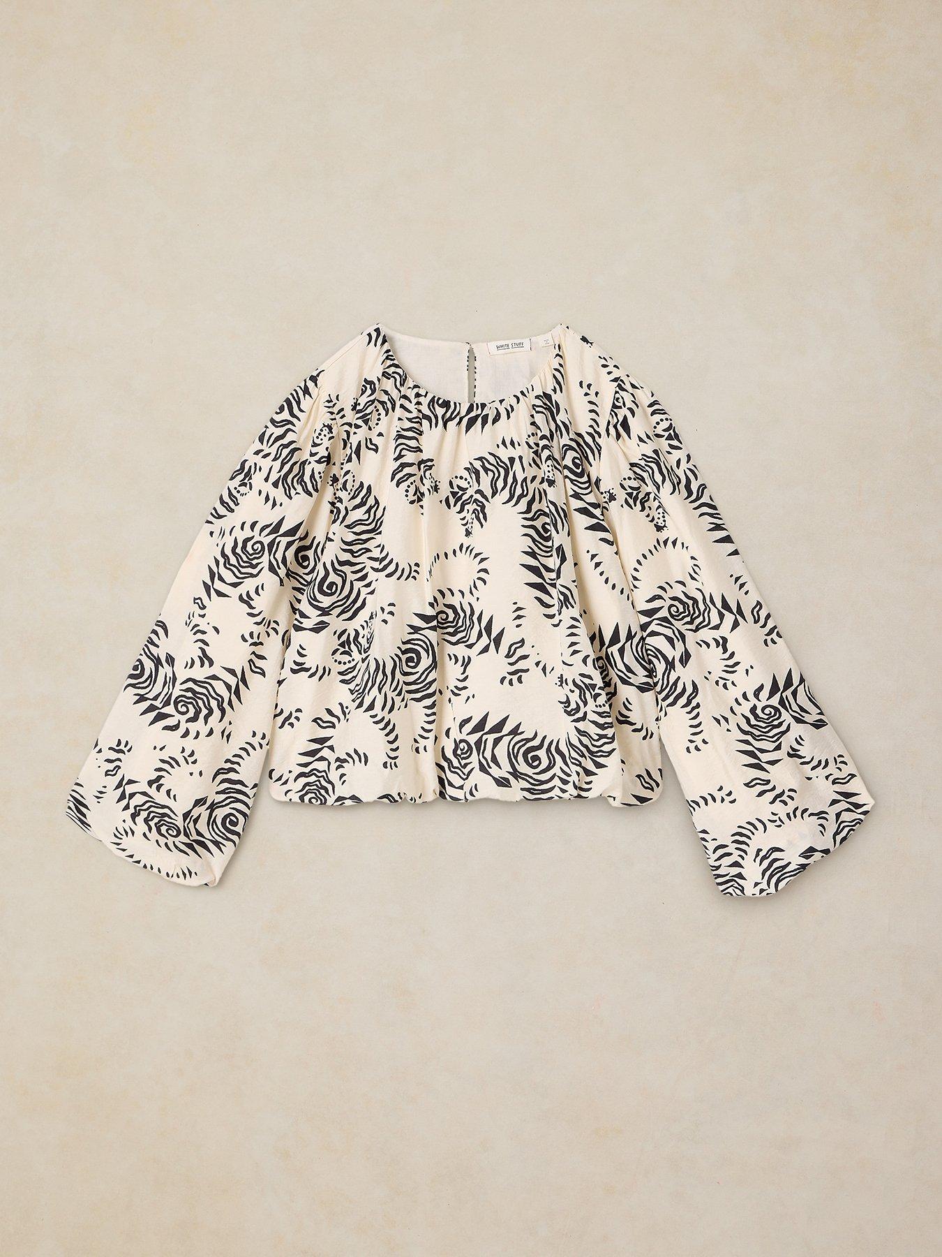 Image 5 of 5 of White Stuff Lyra Bubble Hem Printed Long Sleeve Top - Cream