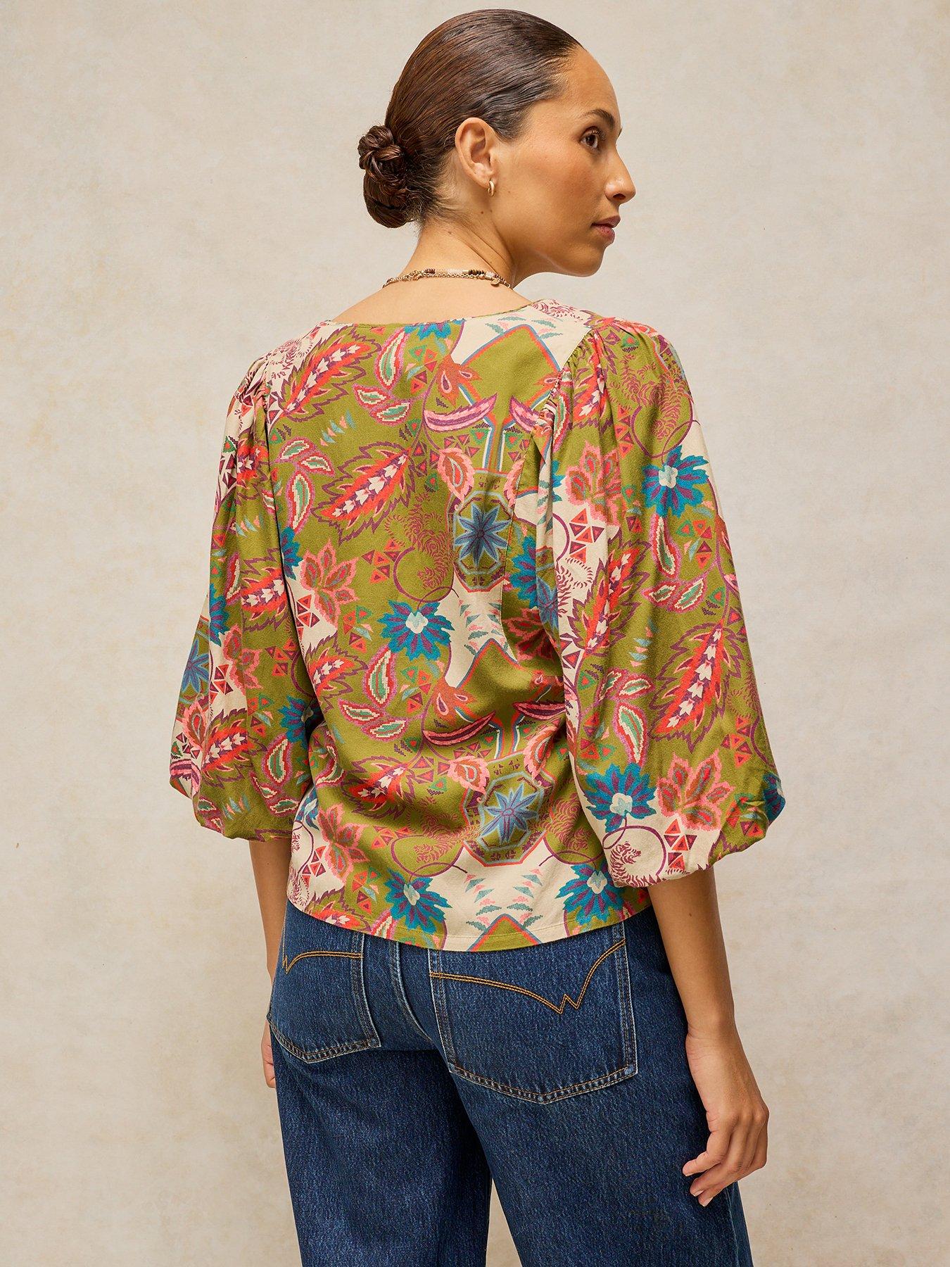 Image 2 of 5 of White Stuff Matilda Printed V-Neck Long Sleeve Top - Multi