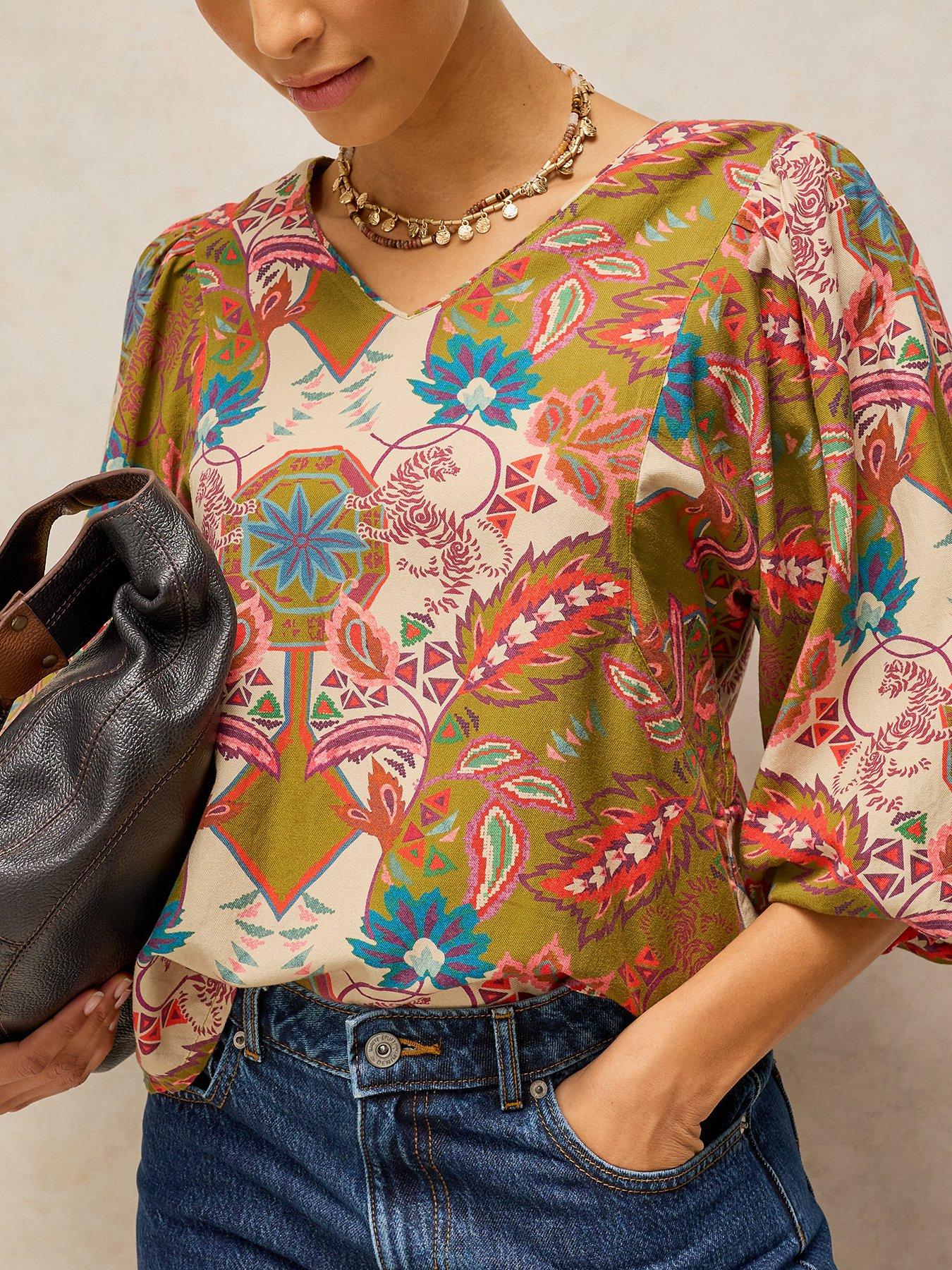 Image 4 of 5 of White Stuff Matilda Printed V-Neck Long Sleeve Top - Multi