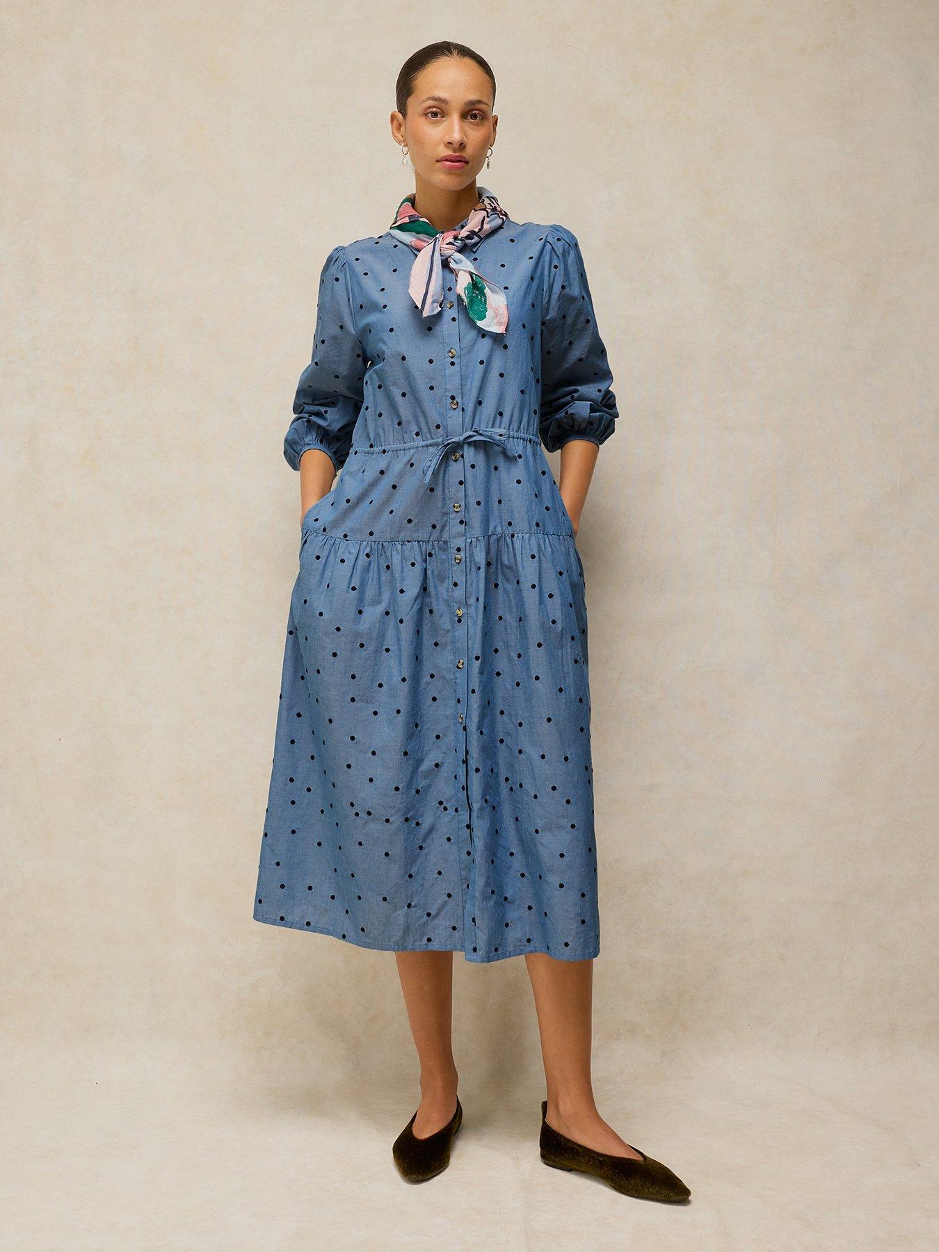 White Stuff Elsie Polka Dot Dress - Blue