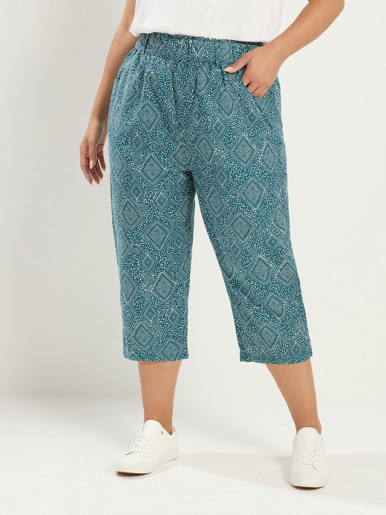 Yours Curve Paisley Print Cropped Trousers - Green