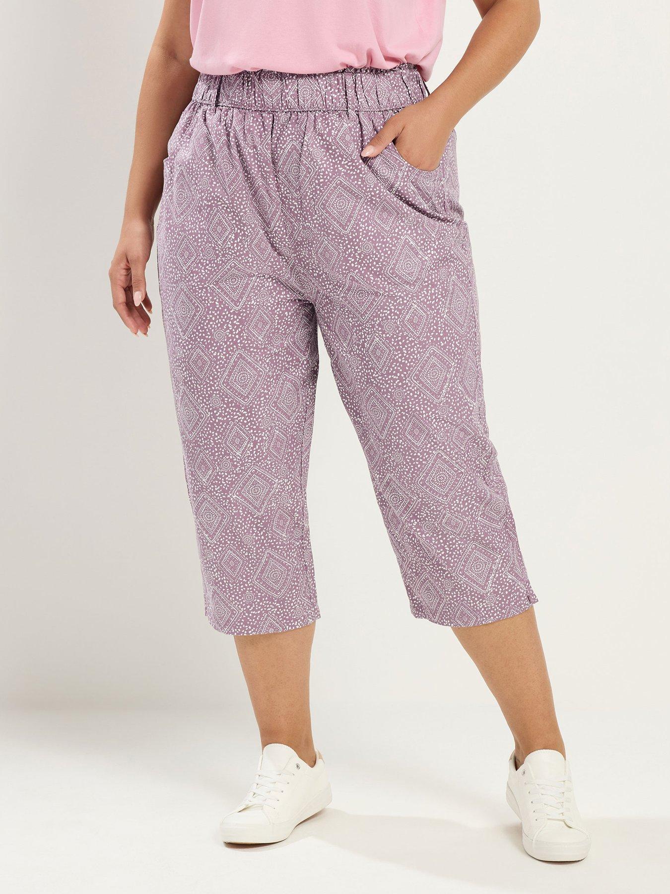 Yours Curve Geometric Print Cropped Trousers - Purple