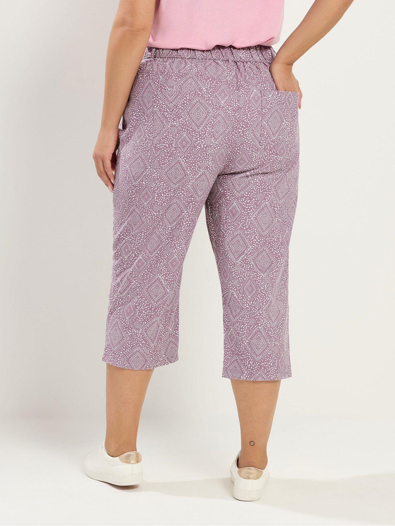 Image 2 of 4 of Yours Curve Geometric Print Cropped Trousers - Purple