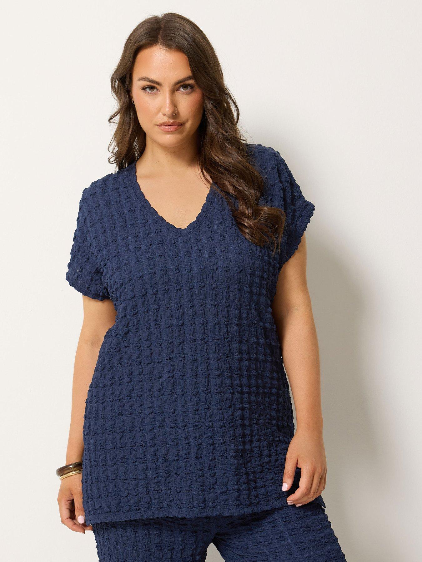 Yours Curve Bubble Texture Top - Blue