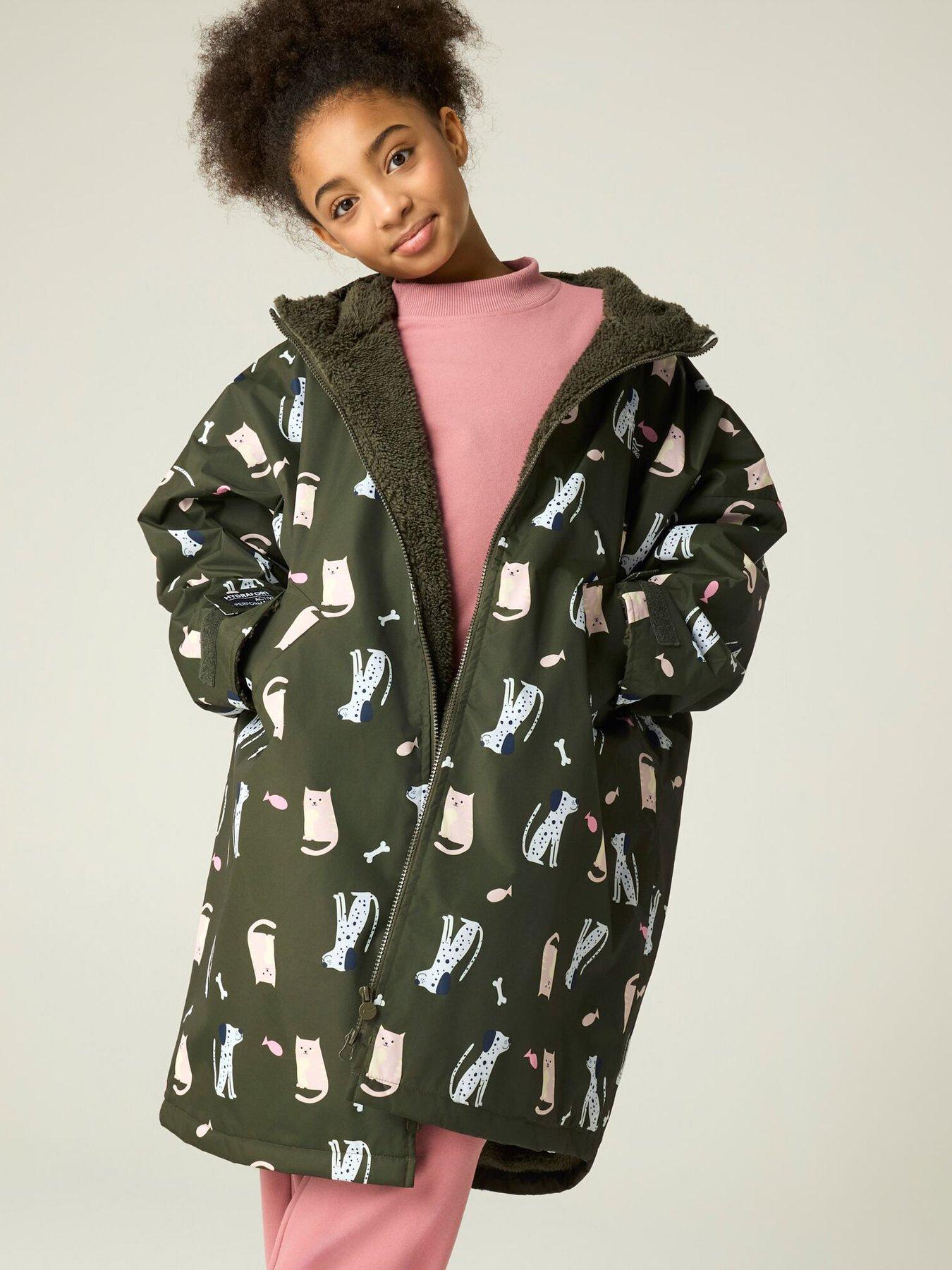 Regatta Kids Junior Waterproof Changing Robe -dark Khaki Cats  &  Dogs