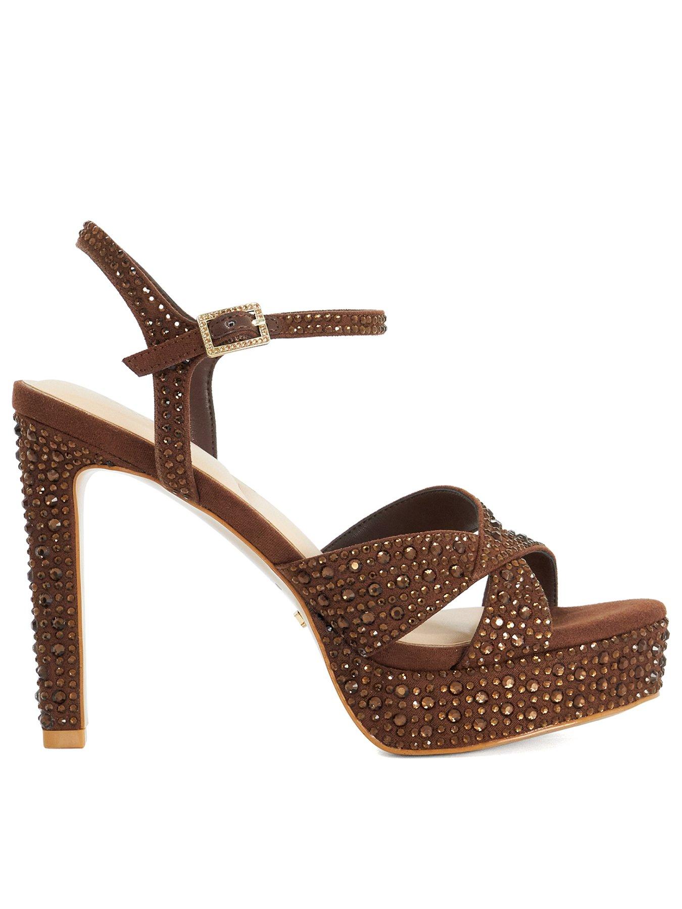 Dune London Mayve Embellished Platform Open Sandals - Brown