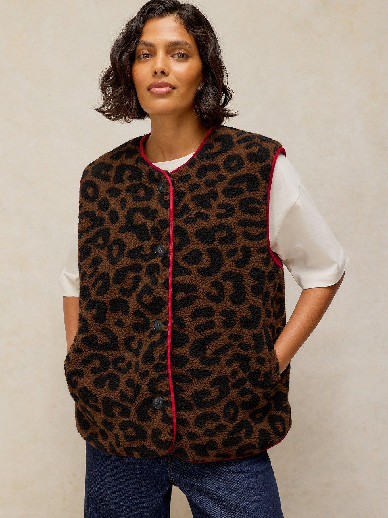 White Stuff Borg Leopard Gilet - Brown