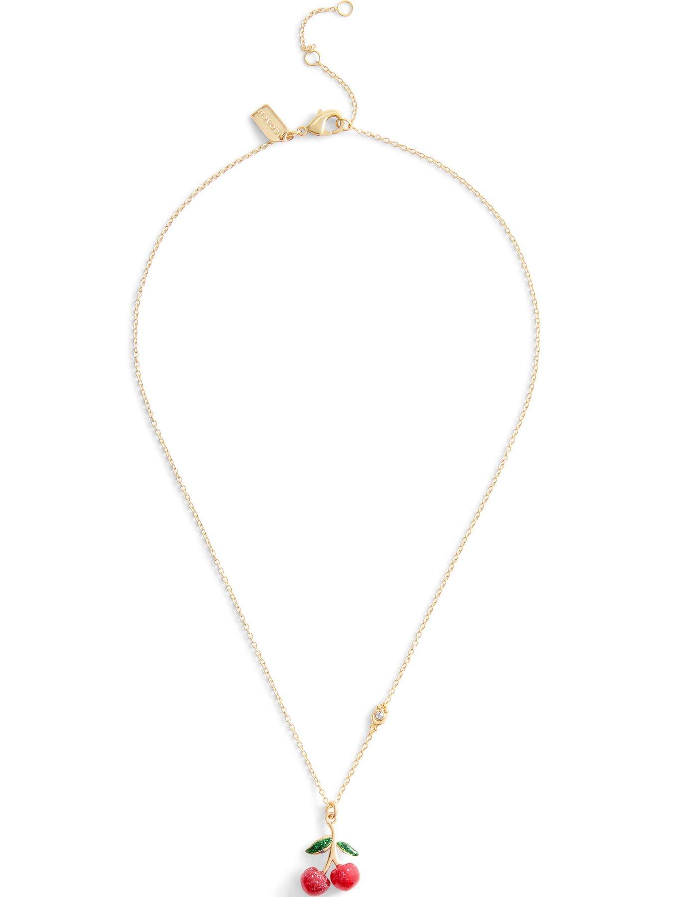 COACH Charming Charms Cherry Pendant Necklace - Yellow Gold Tone