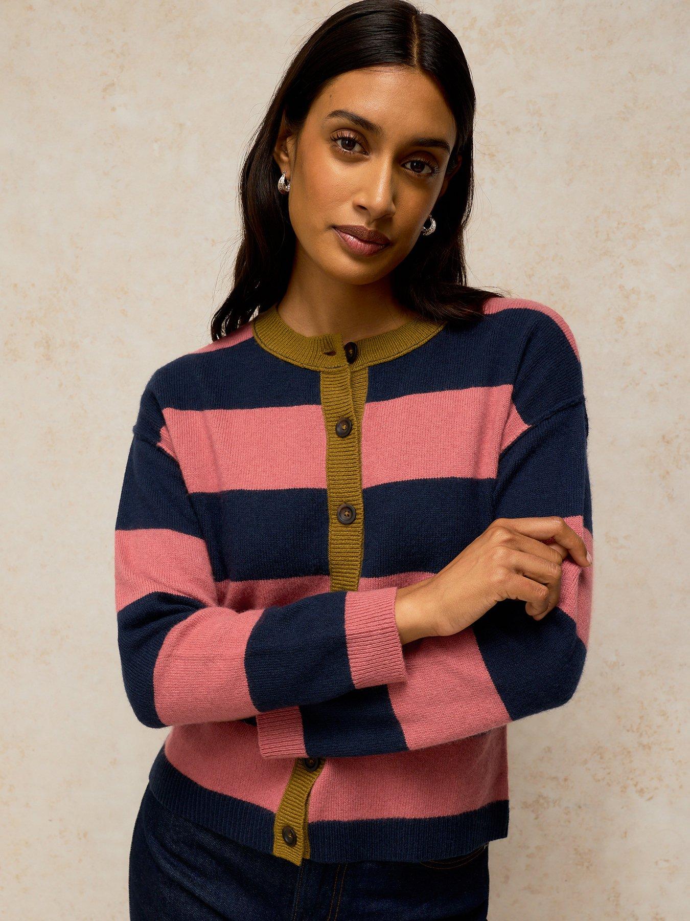 Image 1 of 5 of White Stuff Womens Sansa Colourblock Button-Through Cardigan - Pink