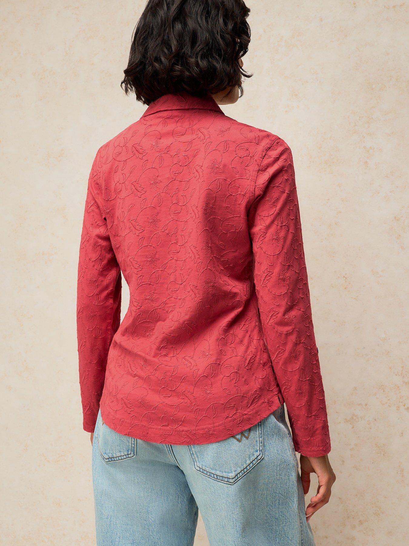 Image 2 of 5 of White Stuff Annie Embroidered Button Through Shirt - Pink