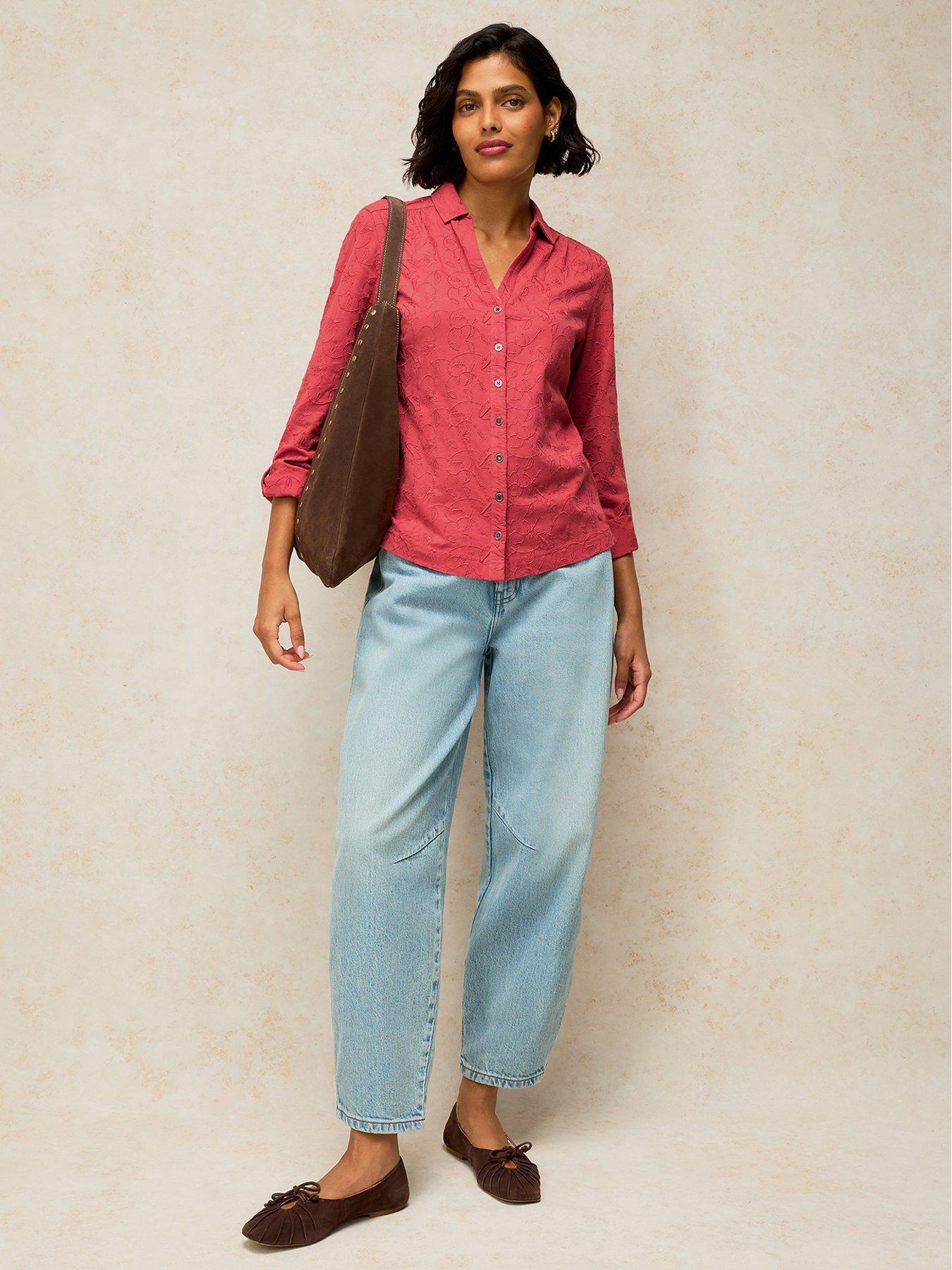 Image 3 of 5 of White Stuff Annie Embroidered Button Through Shirt - Pink
