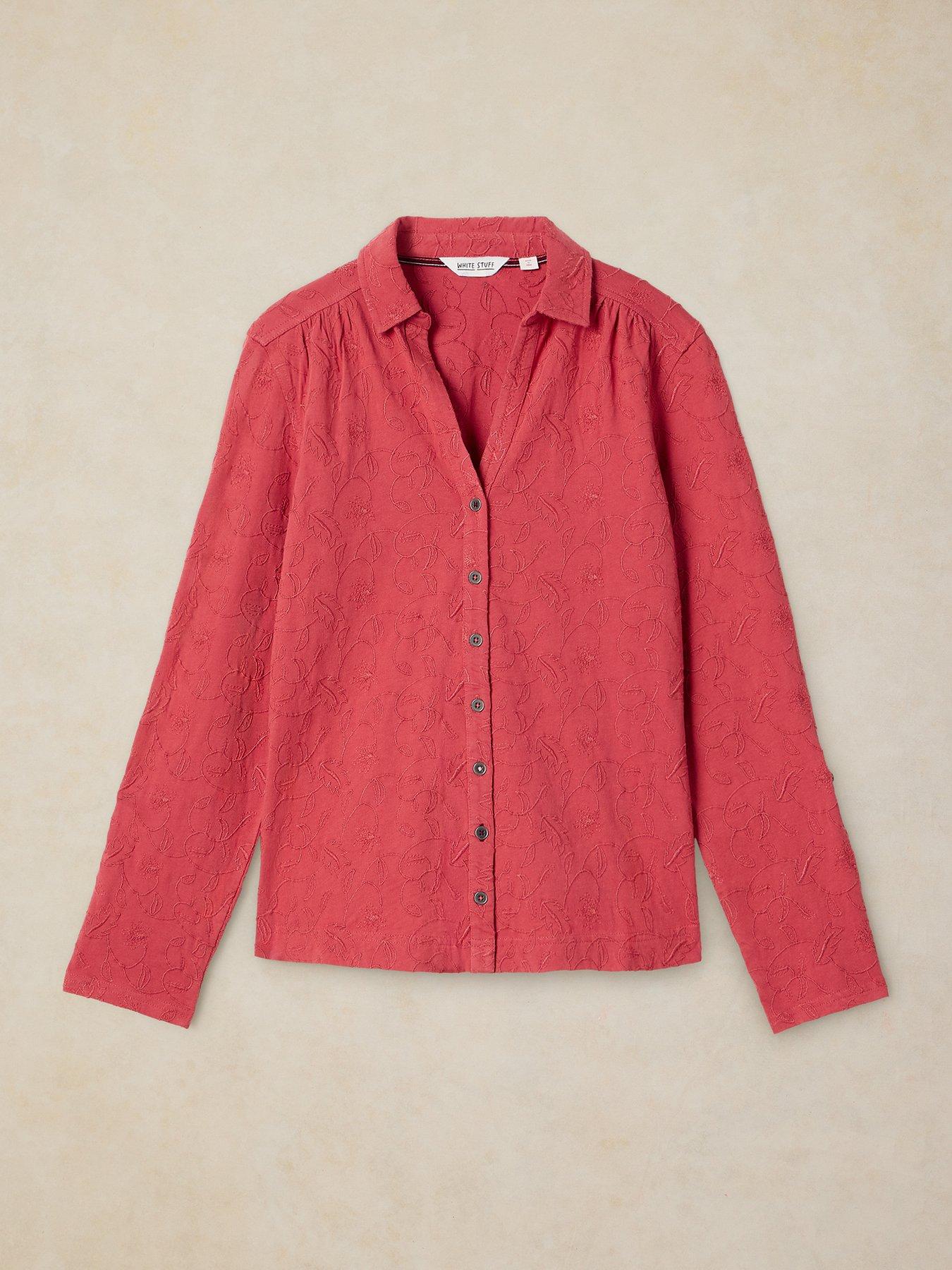 Image 5 of 5 of White Stuff Annie Embroidered Button Through Shirt - Pink