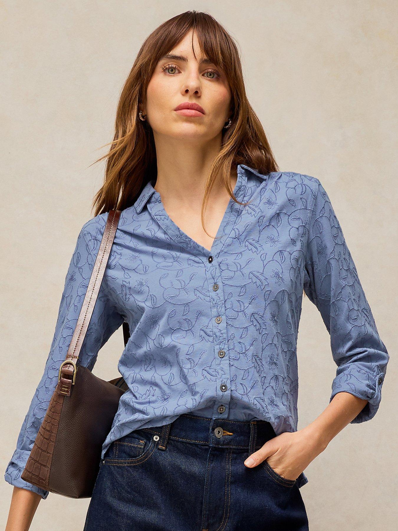 Image 1 of 5 of White Stuff Annie Embroidered Shirt - Blue