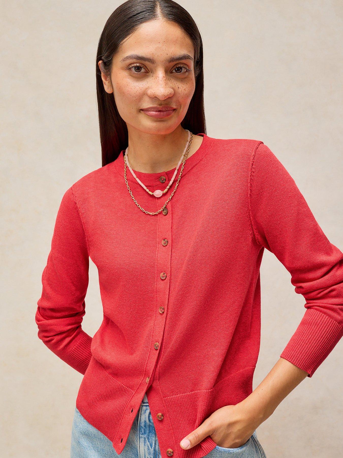 Image 1 of 5 of White Stuff Lois Crew Neck Cardigan - Red
