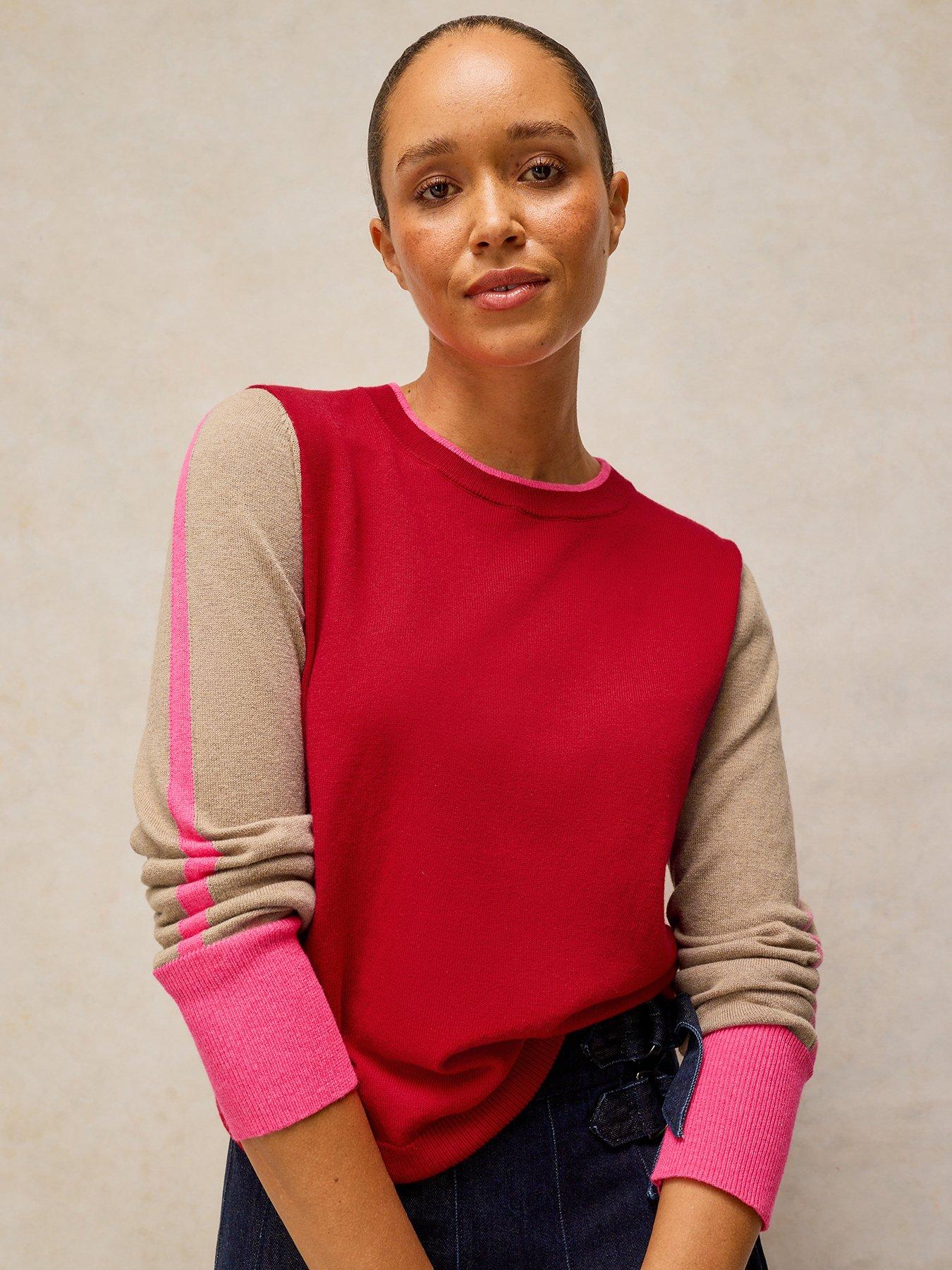 Image 1 of 5 of White Stuff Katie Colour Block Knitted Jumper - Red