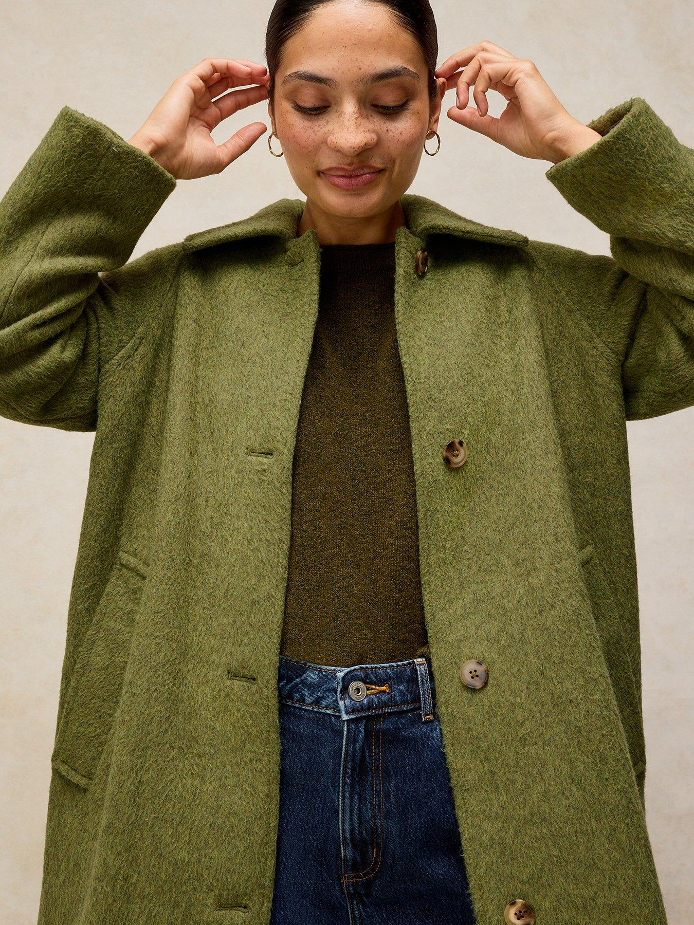 Image 3 of 6 of White Stuff Kelsey Wool Blend Longline Coat - Green