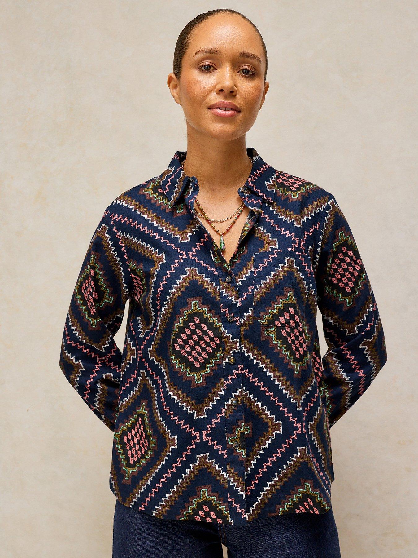 Image 1 of 5 of White Stuff Libby Cotton Shirt - Blue