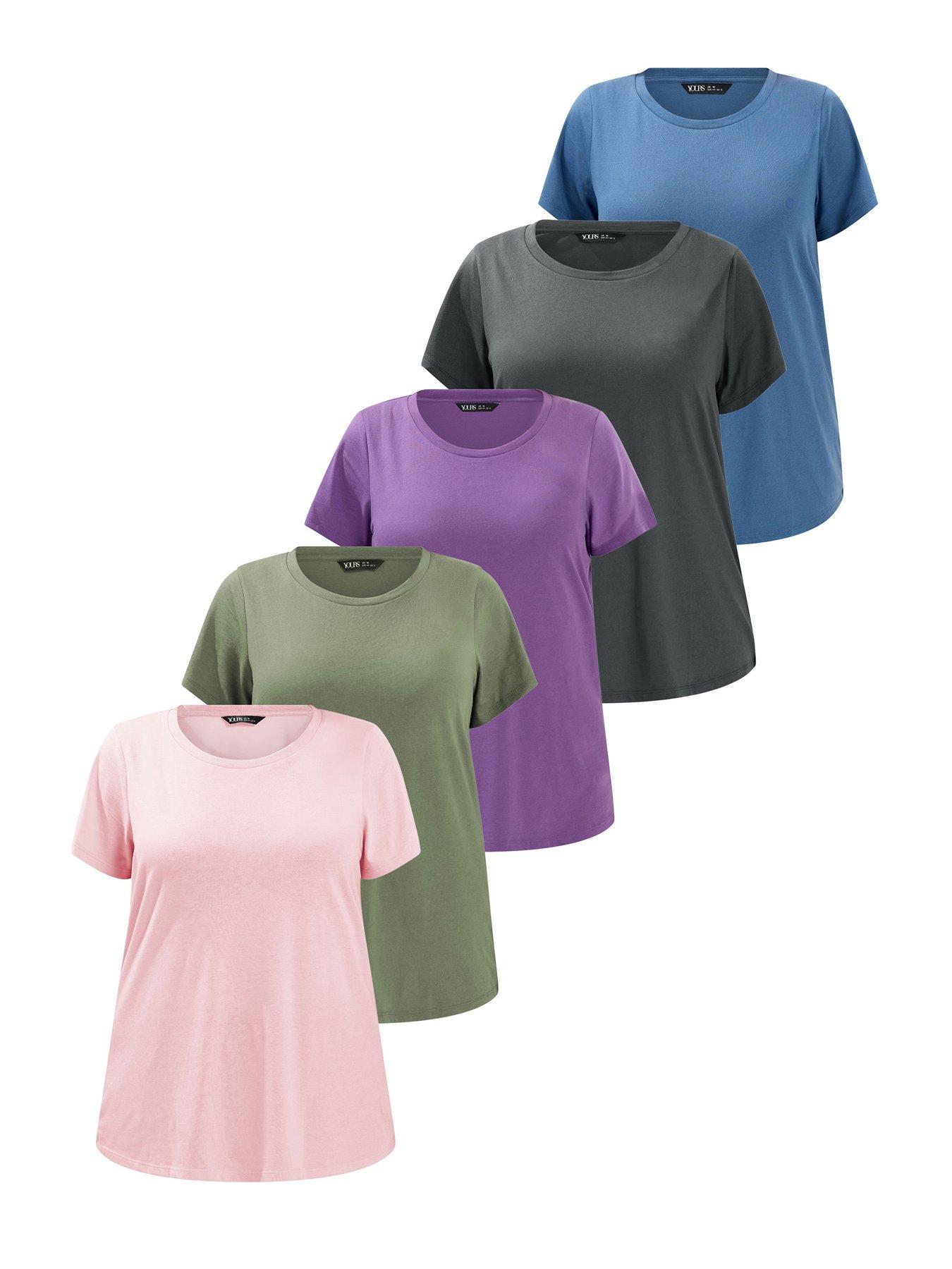 Yours Curve 5 Pack Short Sleeve Core Basic T-Shirts - Pink/Multi