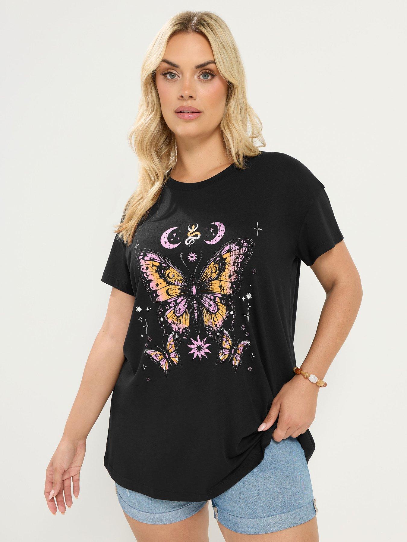 Image 1 of 4 of Yours Curve Butterfly Placement Core T-Shirt - Black