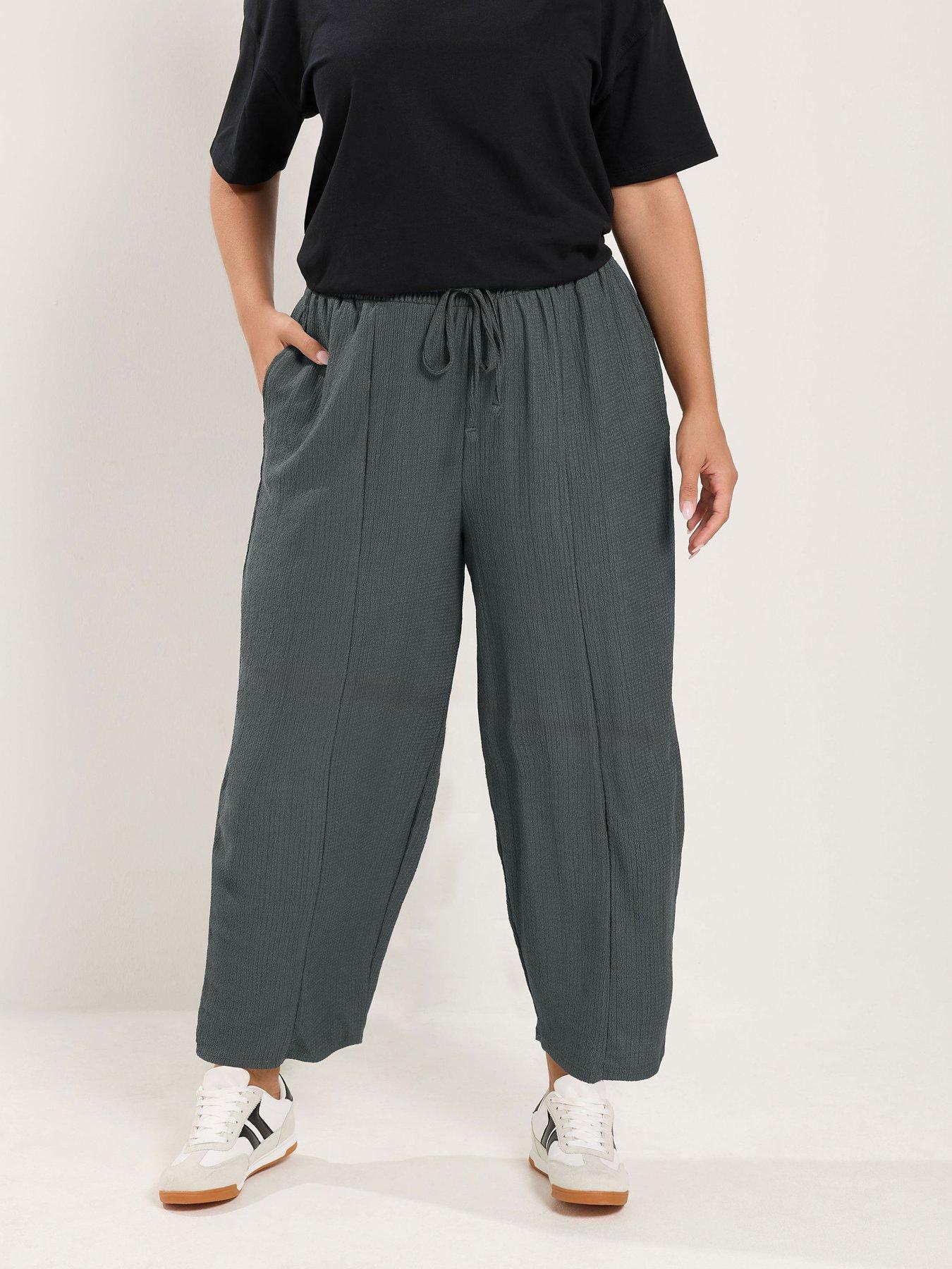 Image 1 of 4 of Yours Curve Crinkle Barrel Trouser Regular - Grey