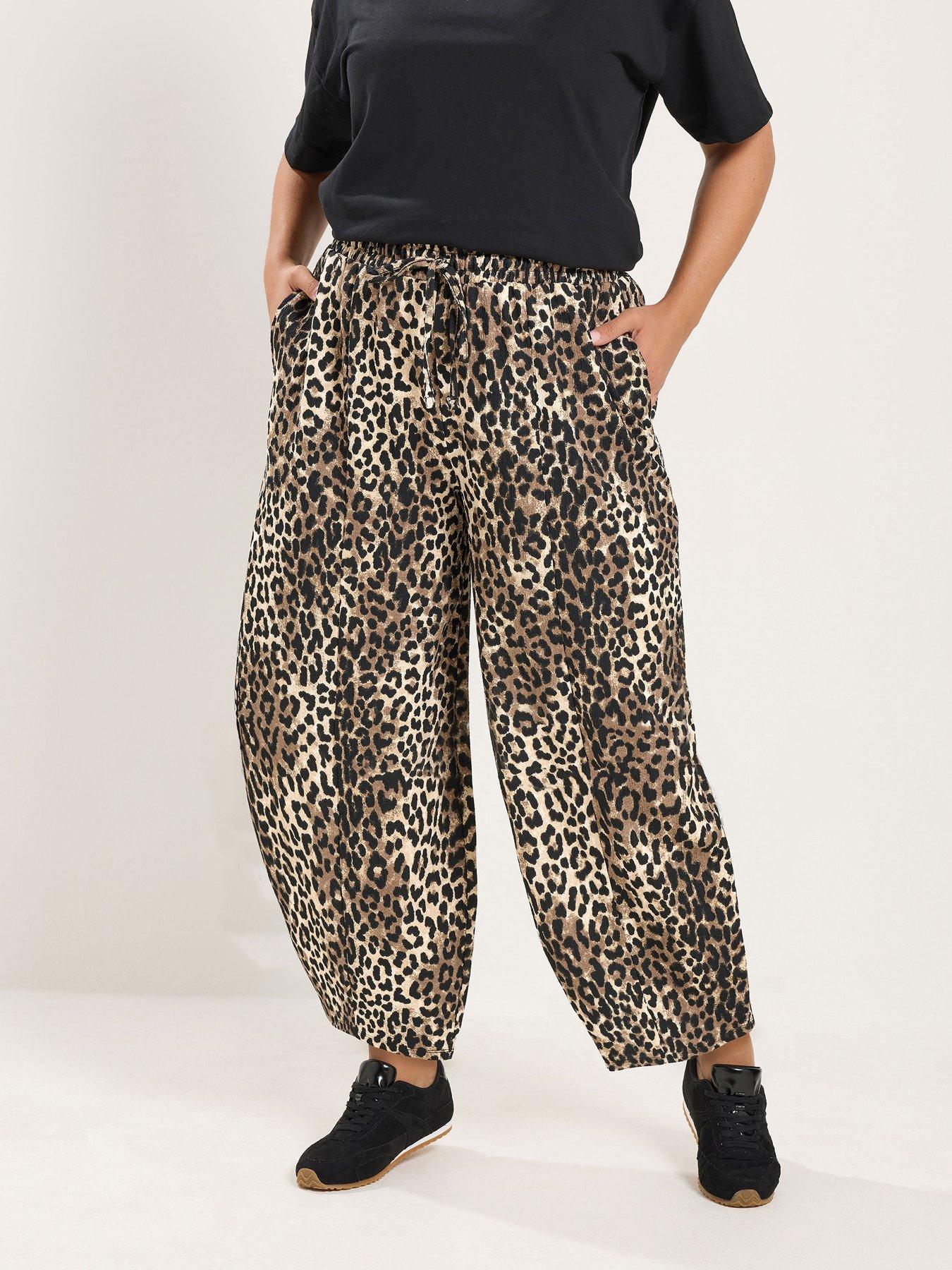 Yours Curve Printed Crinkle Barrel Trouser Regular - Black
