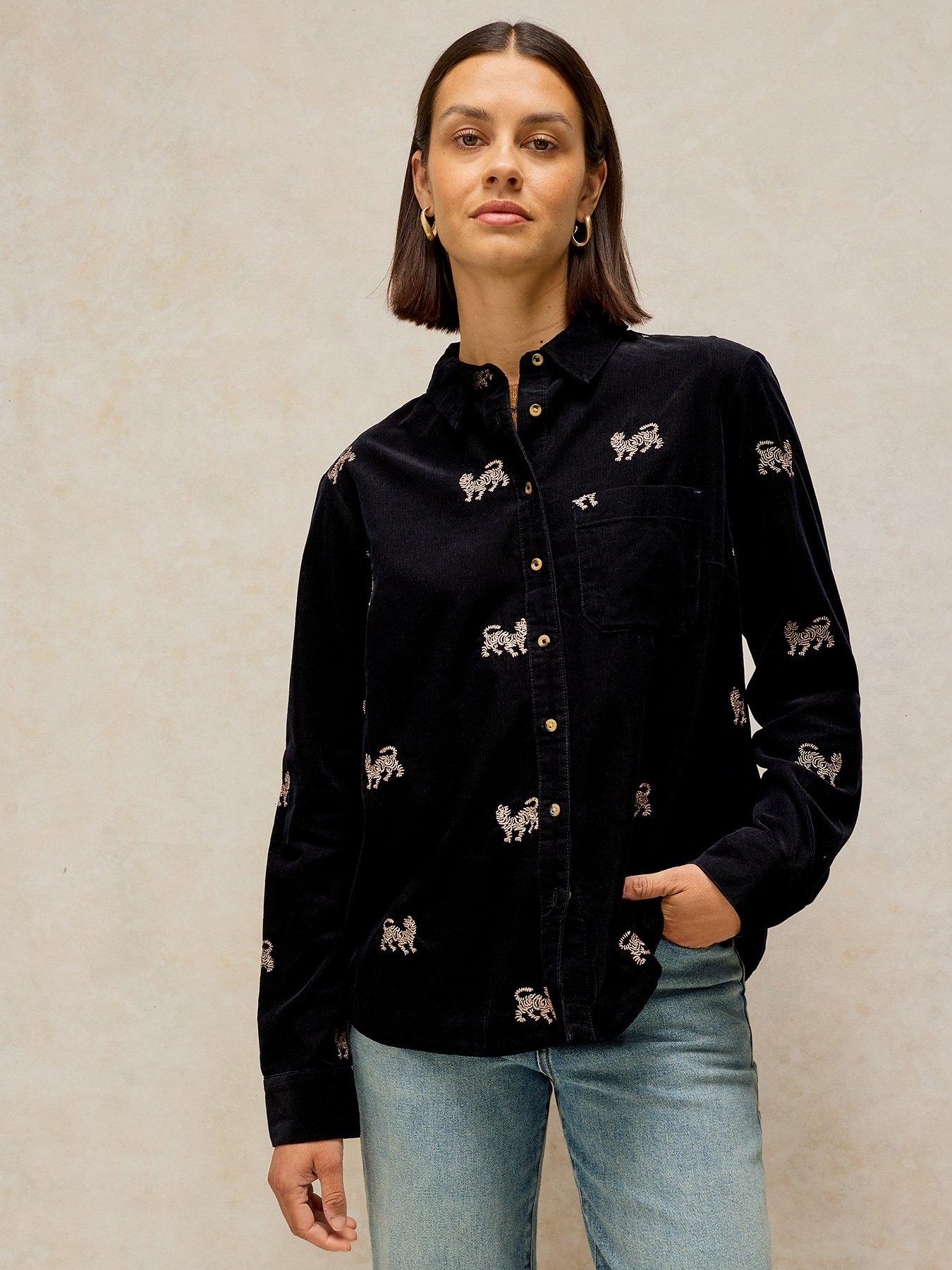 White Stuff Libby Embroidered Corduroy Shirt - Black