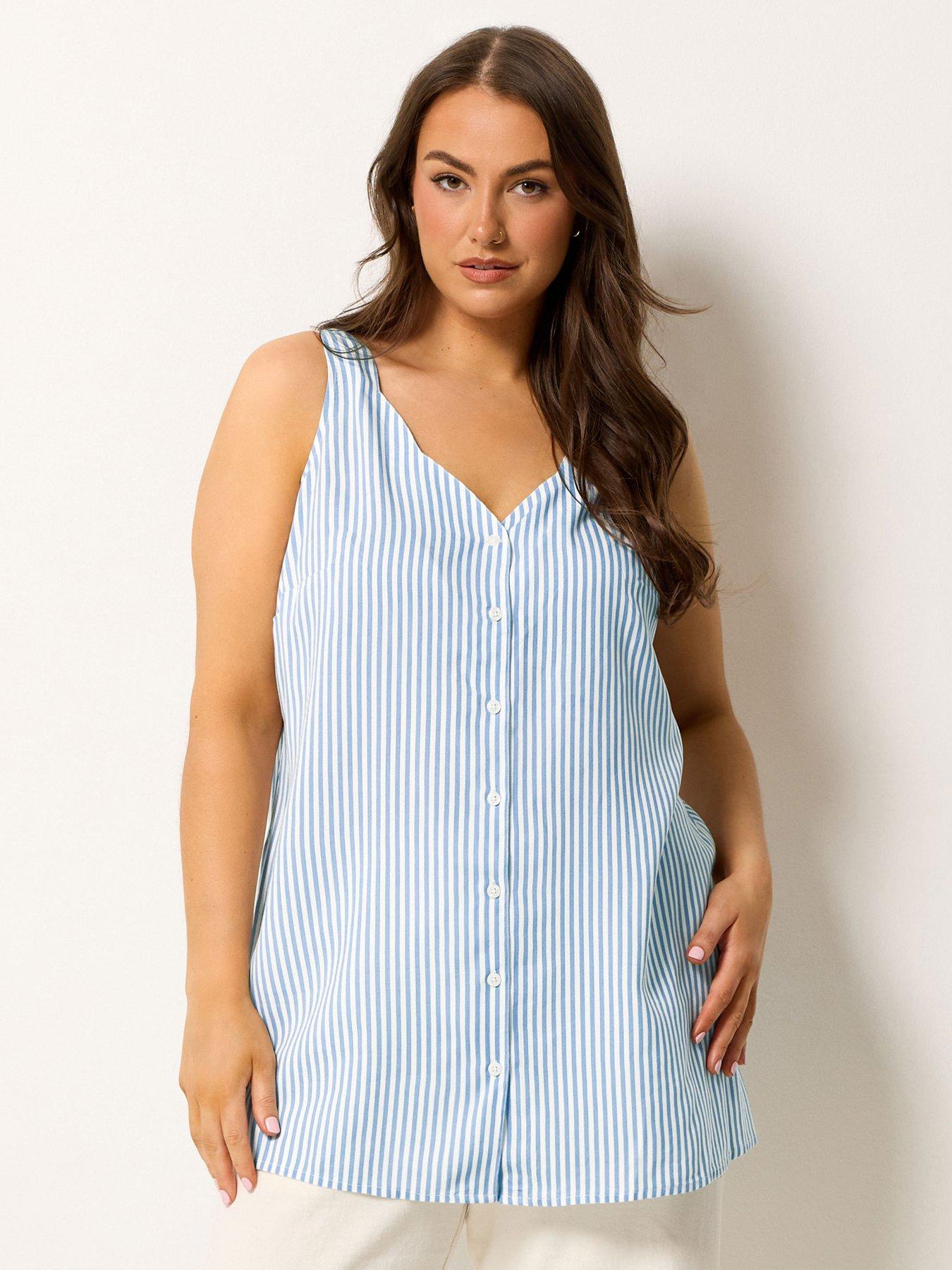 Yours Curve Stripe Scallop Cami - Blue