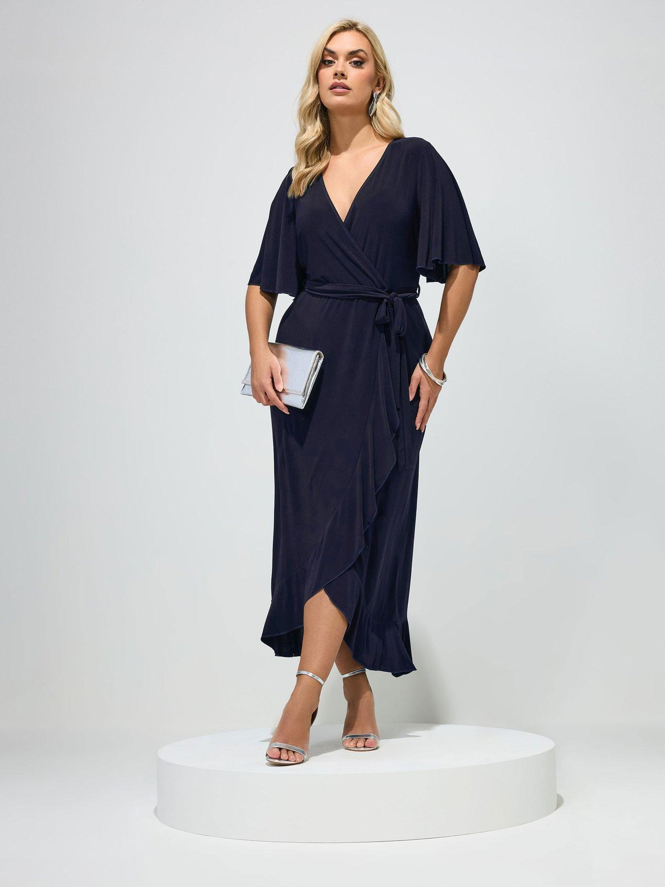 Yours Curve Ruffle Hem Wrap Dress - Blue