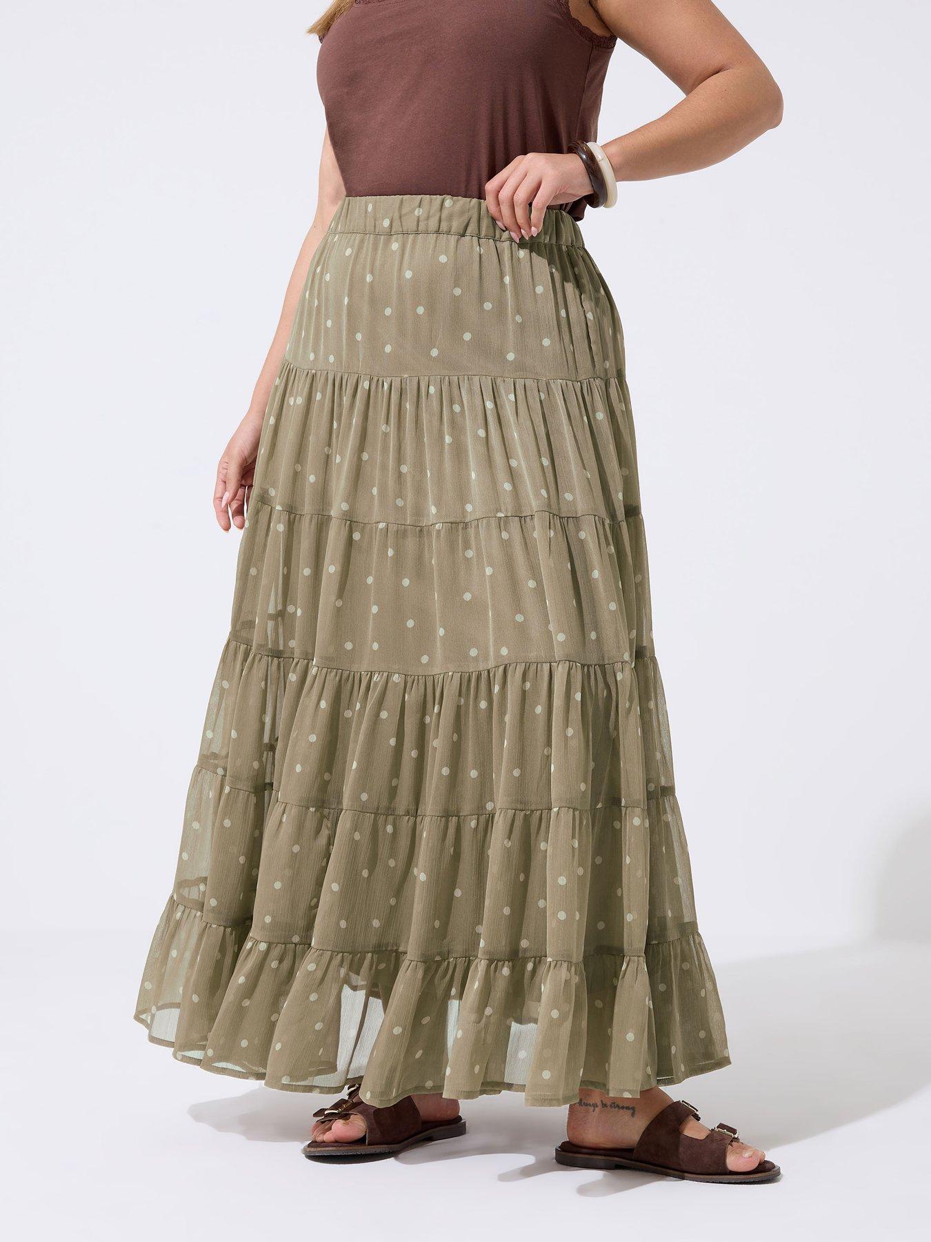 Yours Curve Polka Dot Printed Chiffon Skirt - Cream