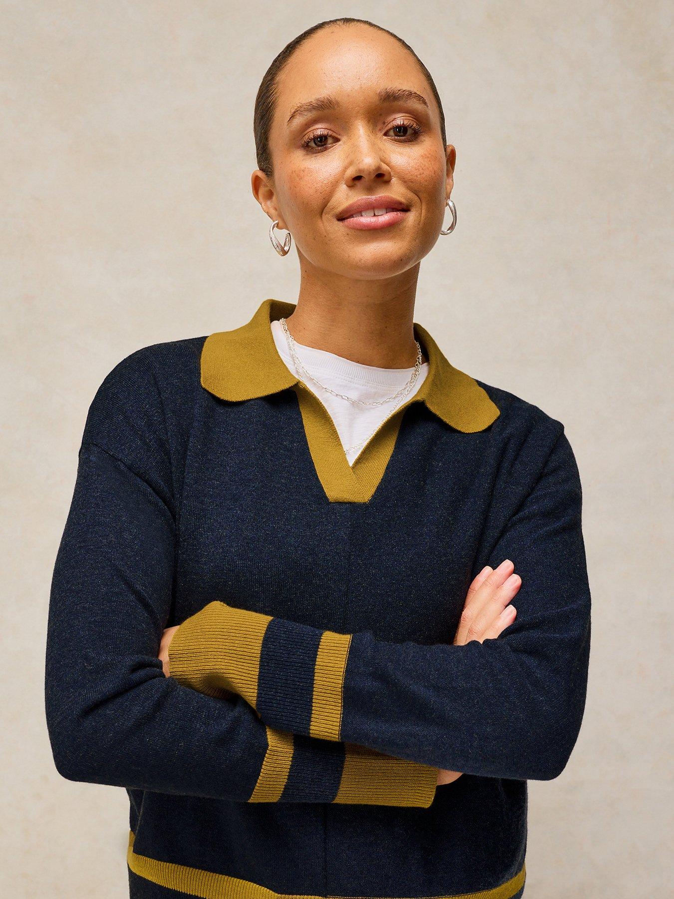 Image 1 of 5 of White Stuff Cara Collared Knitted Jumper - Blue