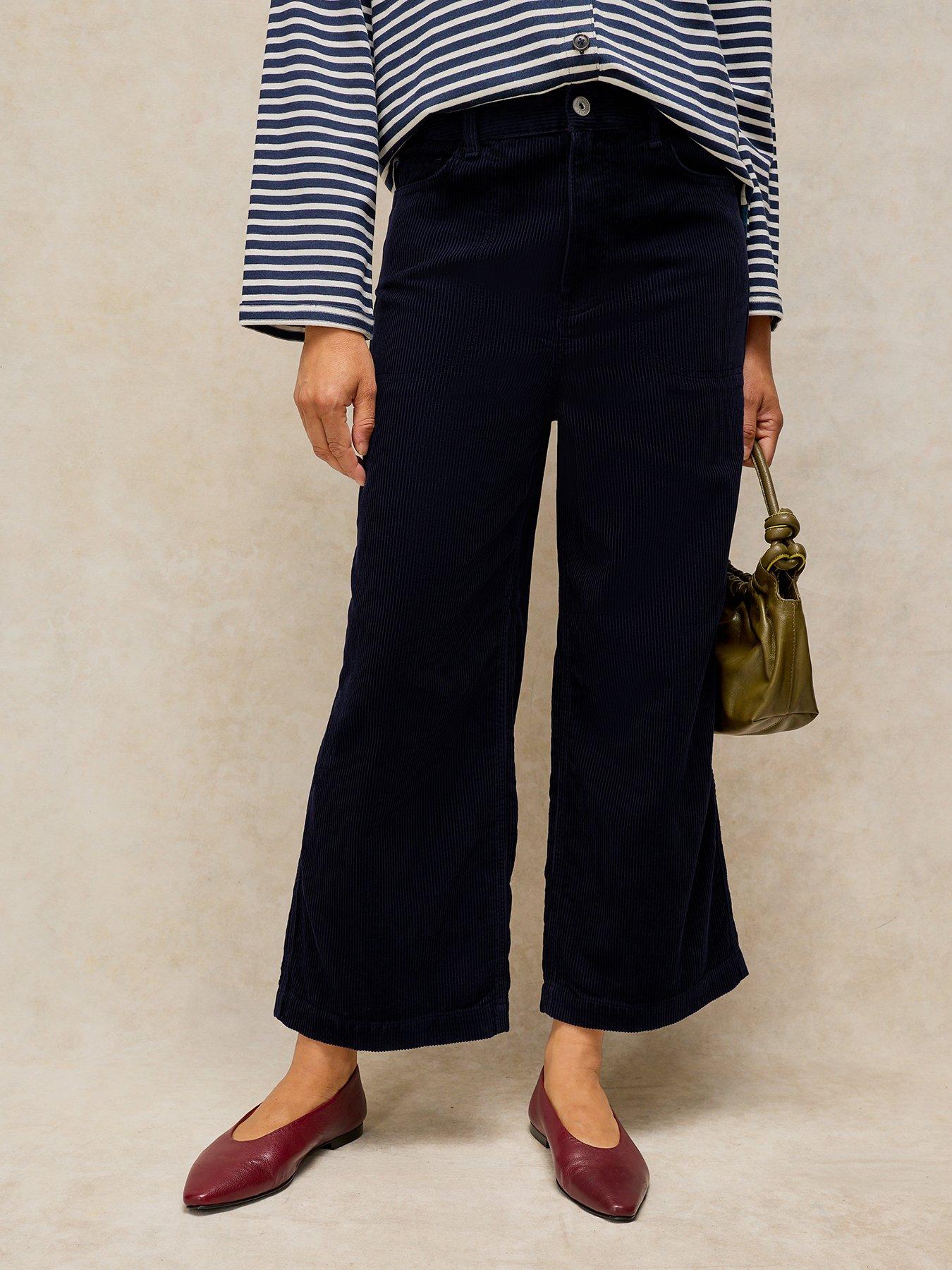 White Stuff Tia Cord Wide Leg Crop Trousers - Blue