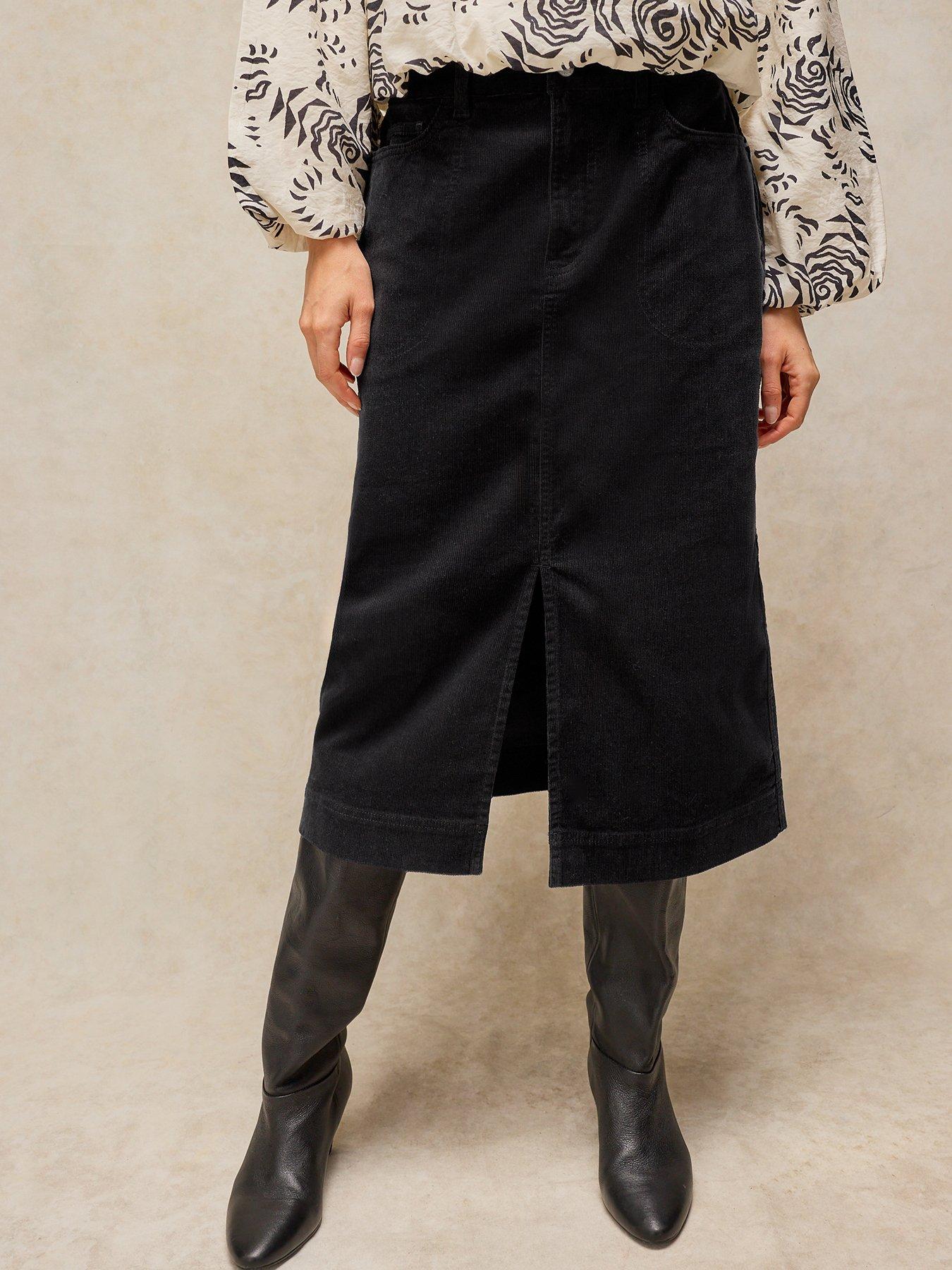 White Stuff Tia Corduroy Midi Skirt - Black